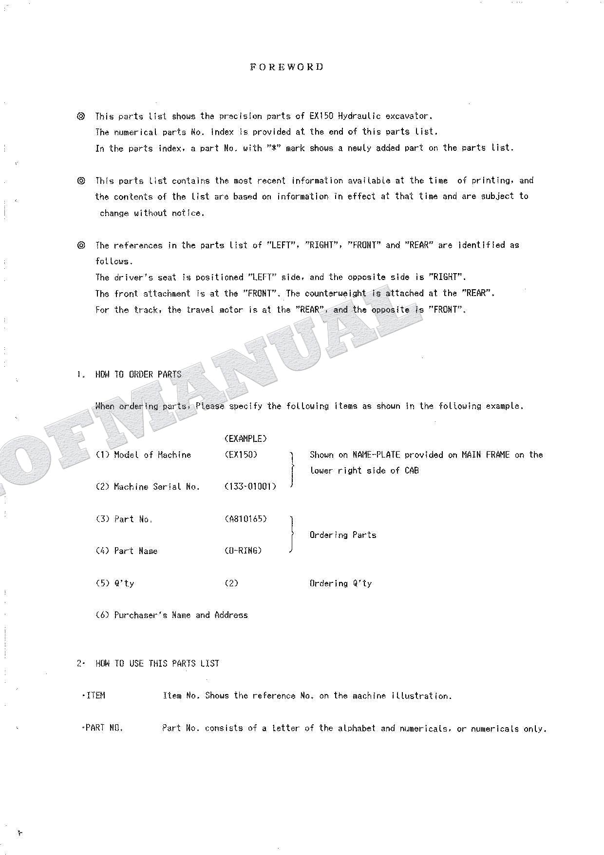 HITACHI EX150 Equipment Component Excavator Parts Catalog Manual