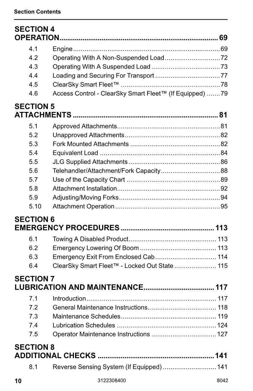 SKYTRAK 8042 Telehandler Maintenance Operation Operators Manual 3122308400