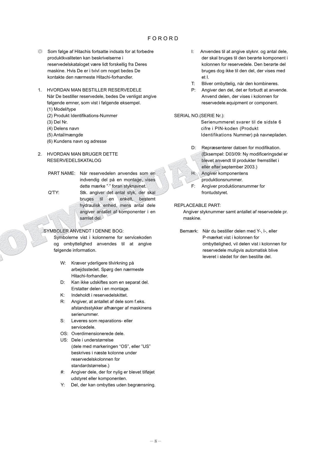 HITACHI ZAXIS ZX180W Equipment Component Excavator Parts Catalog Manual