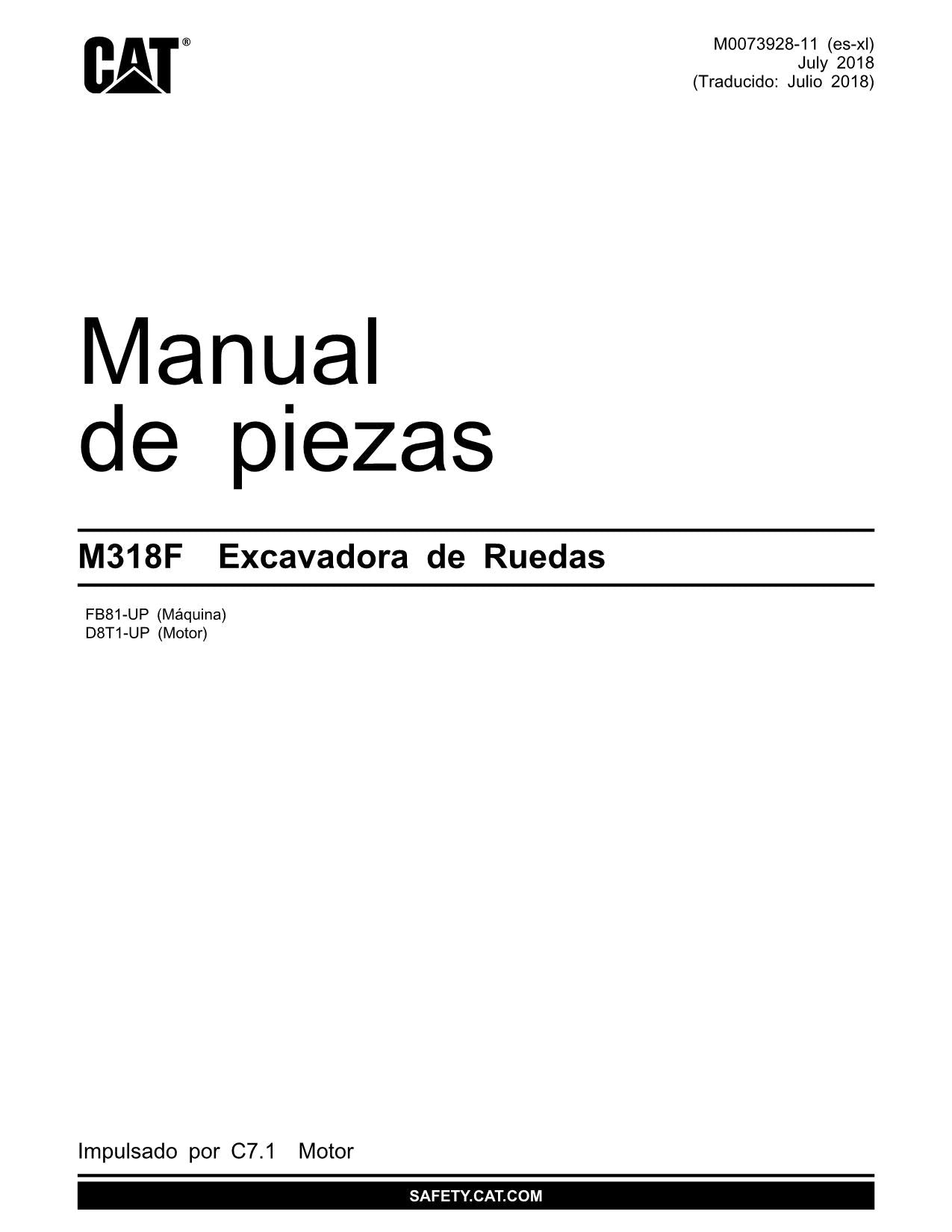 Caterpillar M318F Excavadora Manual de piezas FB81-UP D8T1-Up Español