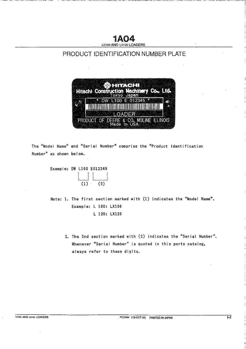 Hitachi LX100-2 LX120-2 Export Wheel Loader Parts Catalog Manual SN 02101-up