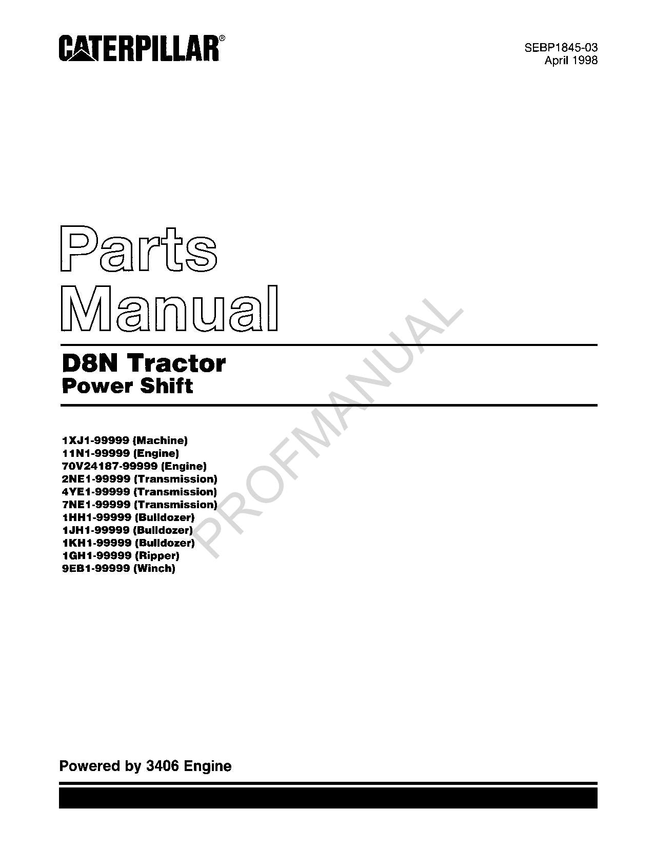 Caterpillar Cat D8N Tractor Power Shift Parts Catalog Manual SEBP1845