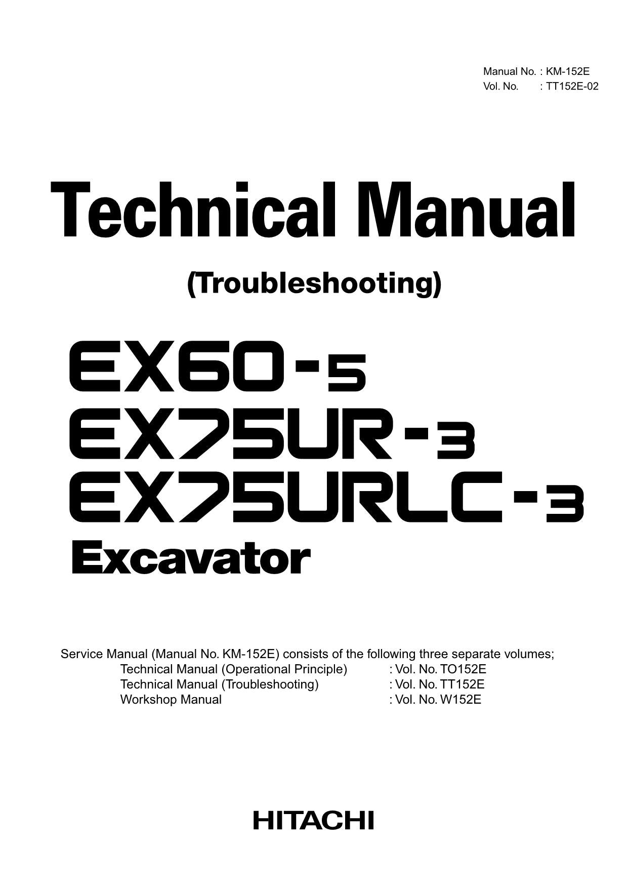 HITACHI EX60-5 EX75UR-3 Excavator Troubleshooting +Schematic Technical Manual