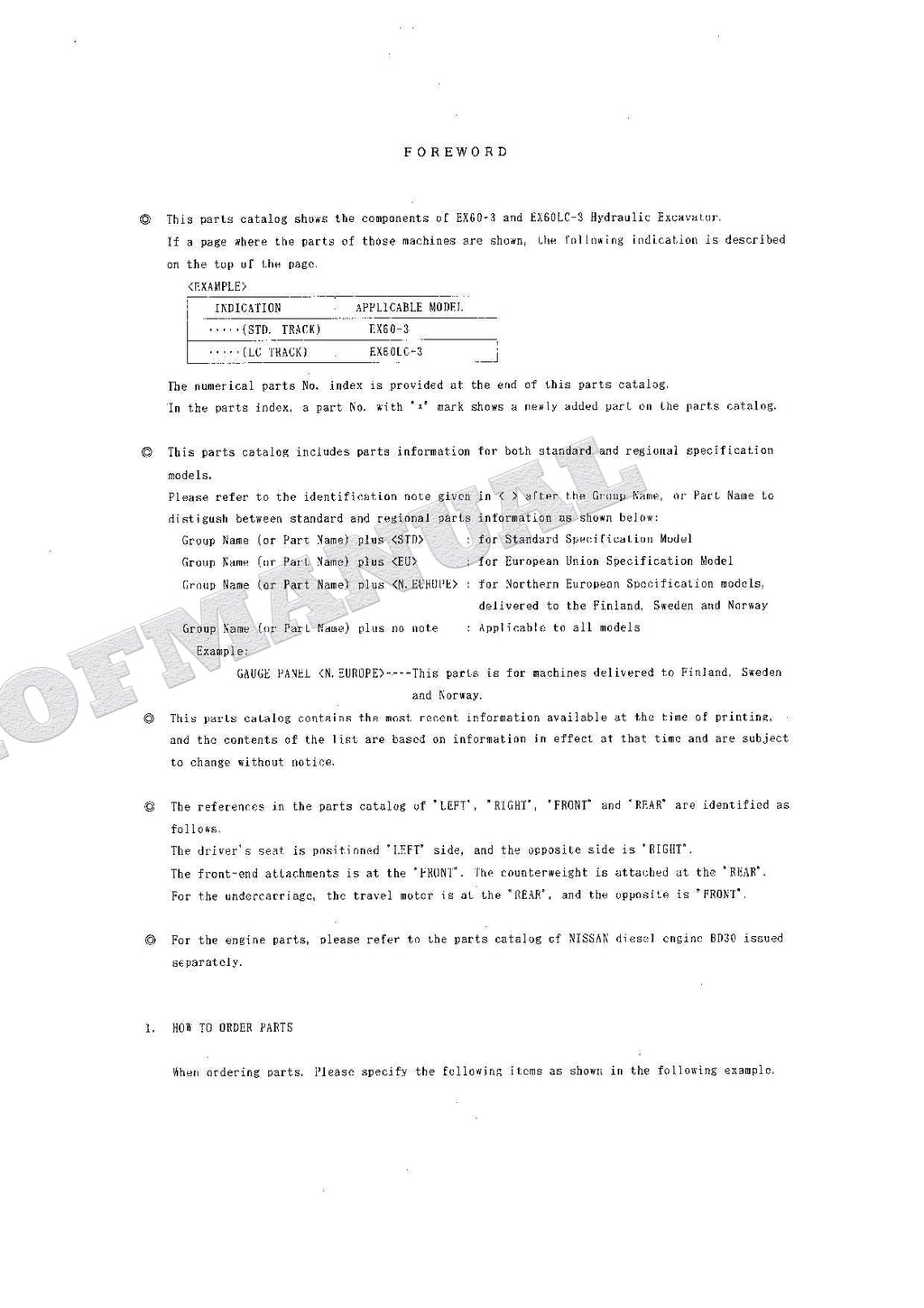 HITACHI EX60-3 EX60LC-3 Excavator Parts Catalog Manual SN 40001-