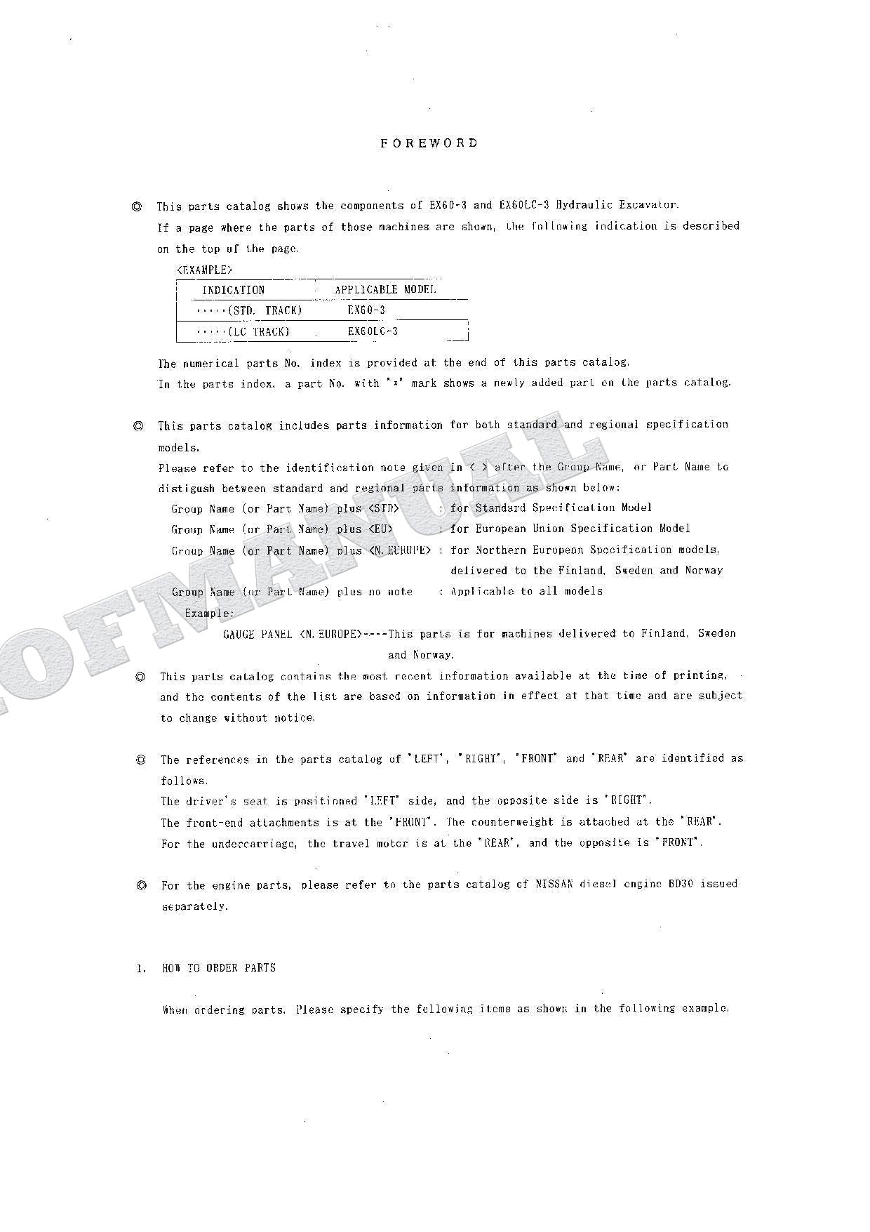 HITACHI EX60-3 EX60LC-3 Excavator Parts Catalog Manual SN 40001-