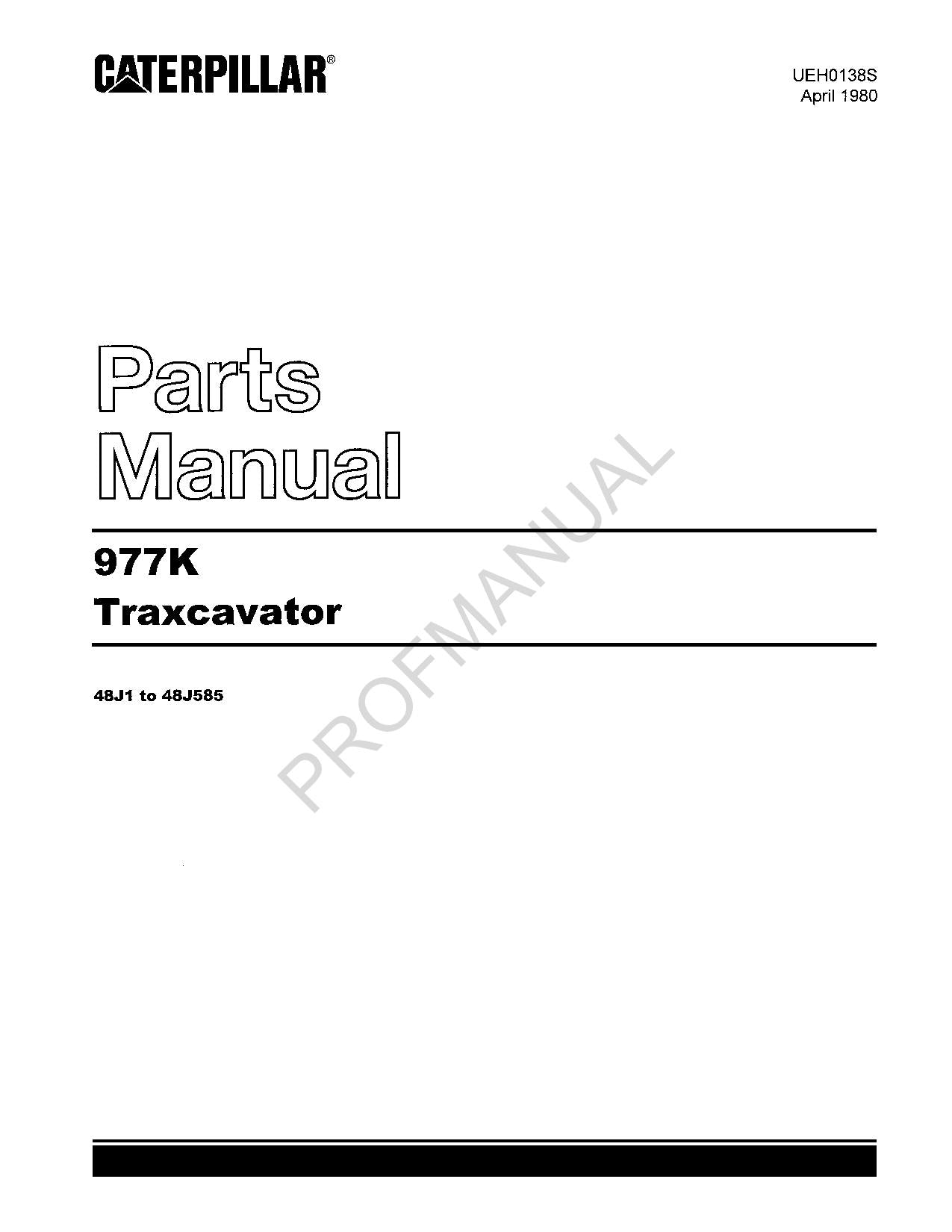 Caterpillar Cat 977K Traxcavator Track Loader Parts Catalog Manual