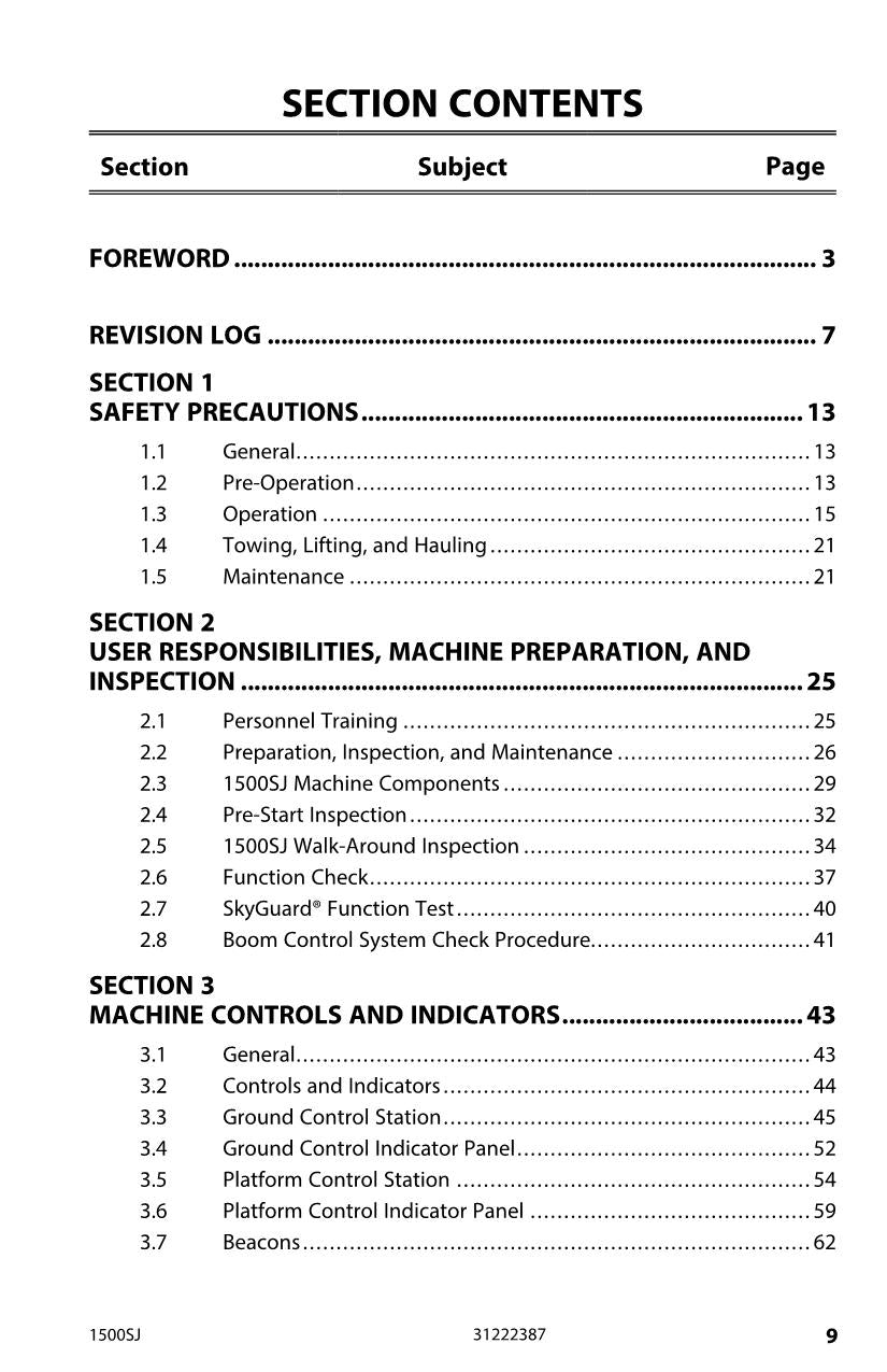 Manual del operador de mantenimiento y operación de la plataforma elevadora JLG 1500SJ 31222387