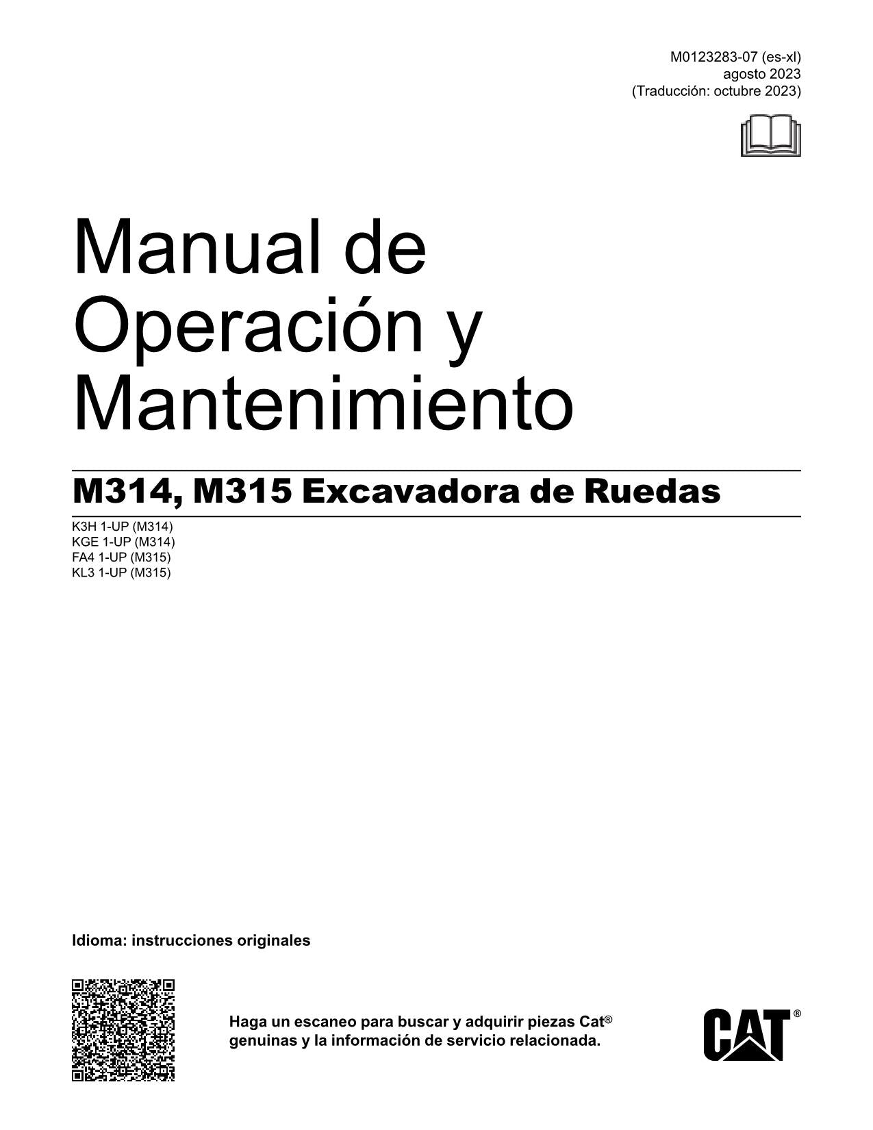 Caterpillar M314 M315 Excavadora Manual de Operación y Mantenimiento Español