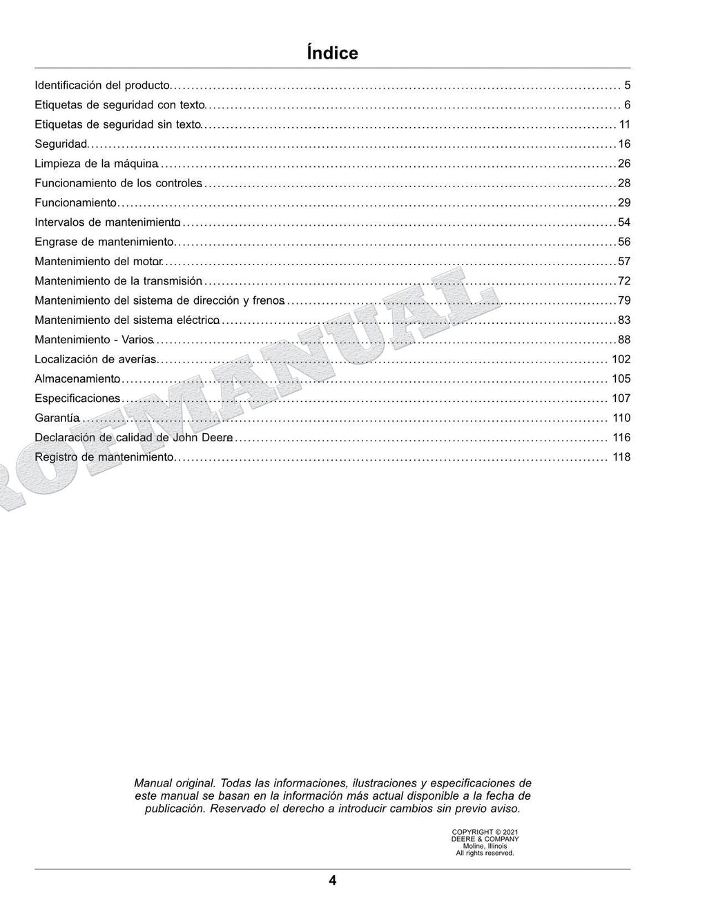 John Deere XUV825M S4 cocodrilo Manual del Operador Español SN 050001-