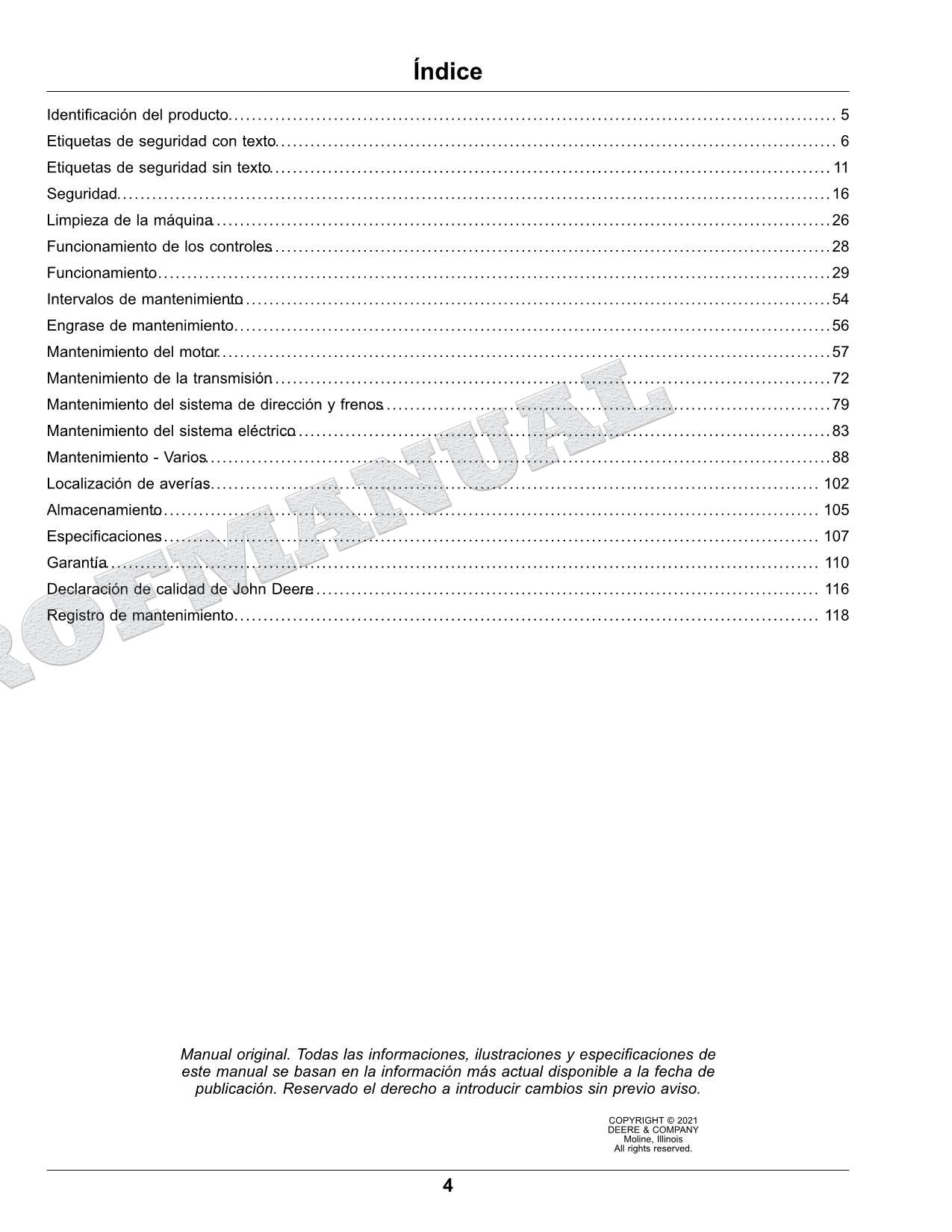 John Deere XUV825M S4 cocodrilo Manual del Operador Español SN 050001-070000