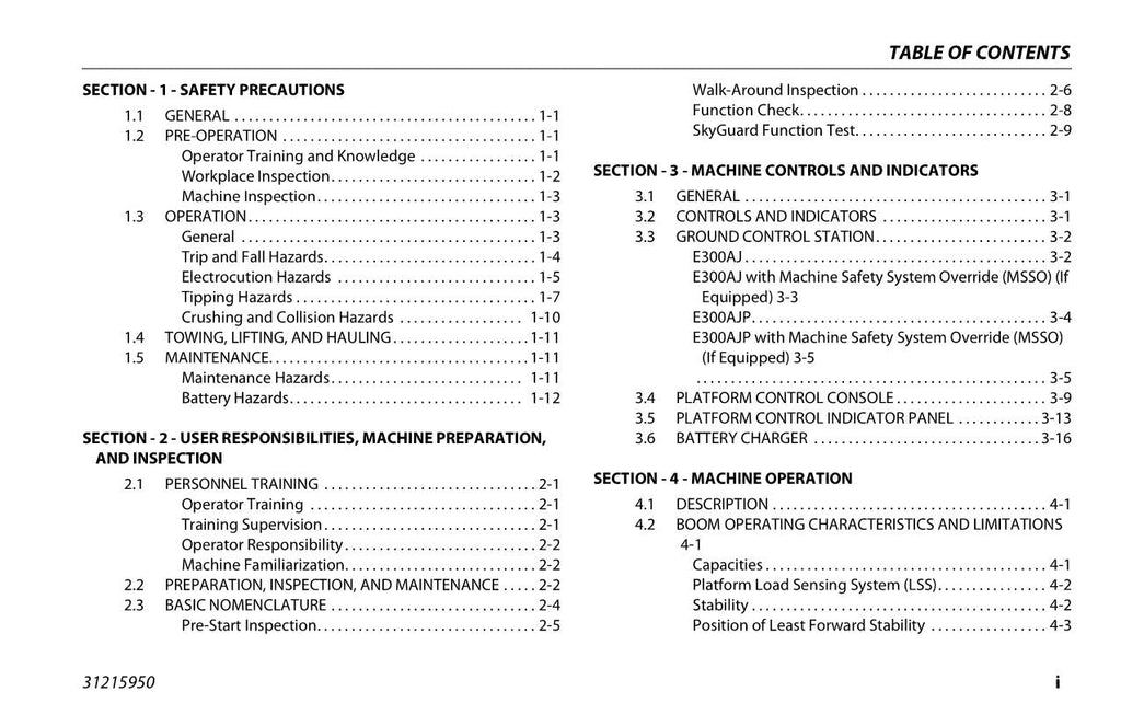 JLG E300AJ E300AJP Boom Lift Maintenance Operation Operators Manual 31215950