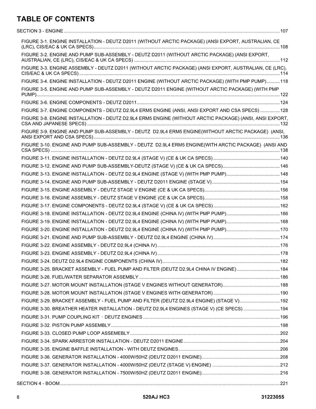 JLG 520AJ HC3 Boom Lift Parts Catalog Manual 31223055