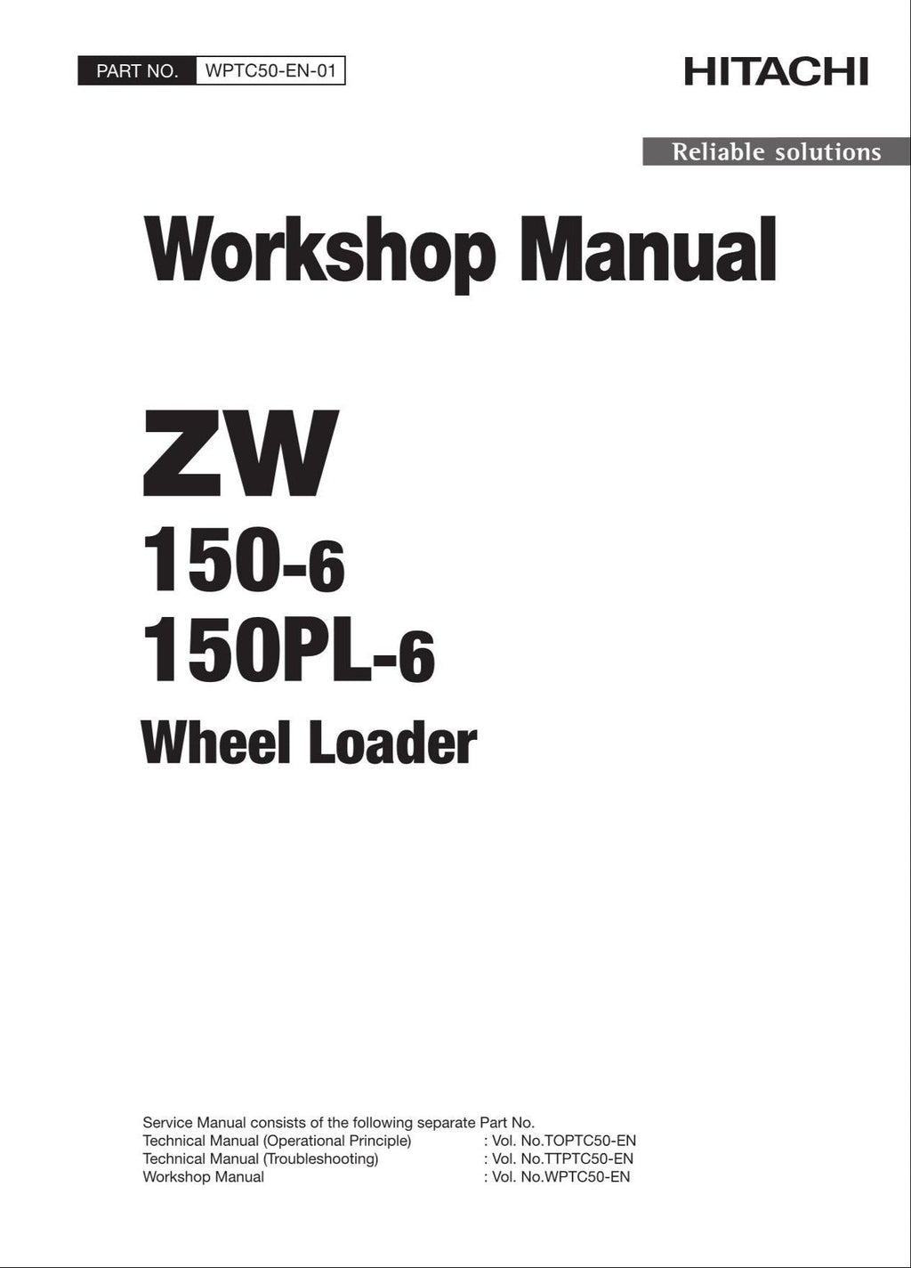 Hitachi ZW150-6 ZW150PL-6 Wheel Loader Workshop Manual