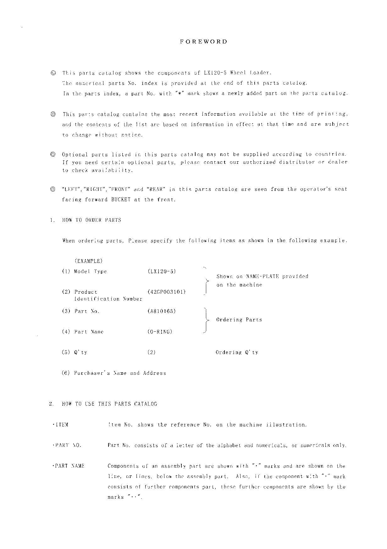 Hitachi LX120-5 Wheel Loader Parts Catalog Manual SN 003101-up
