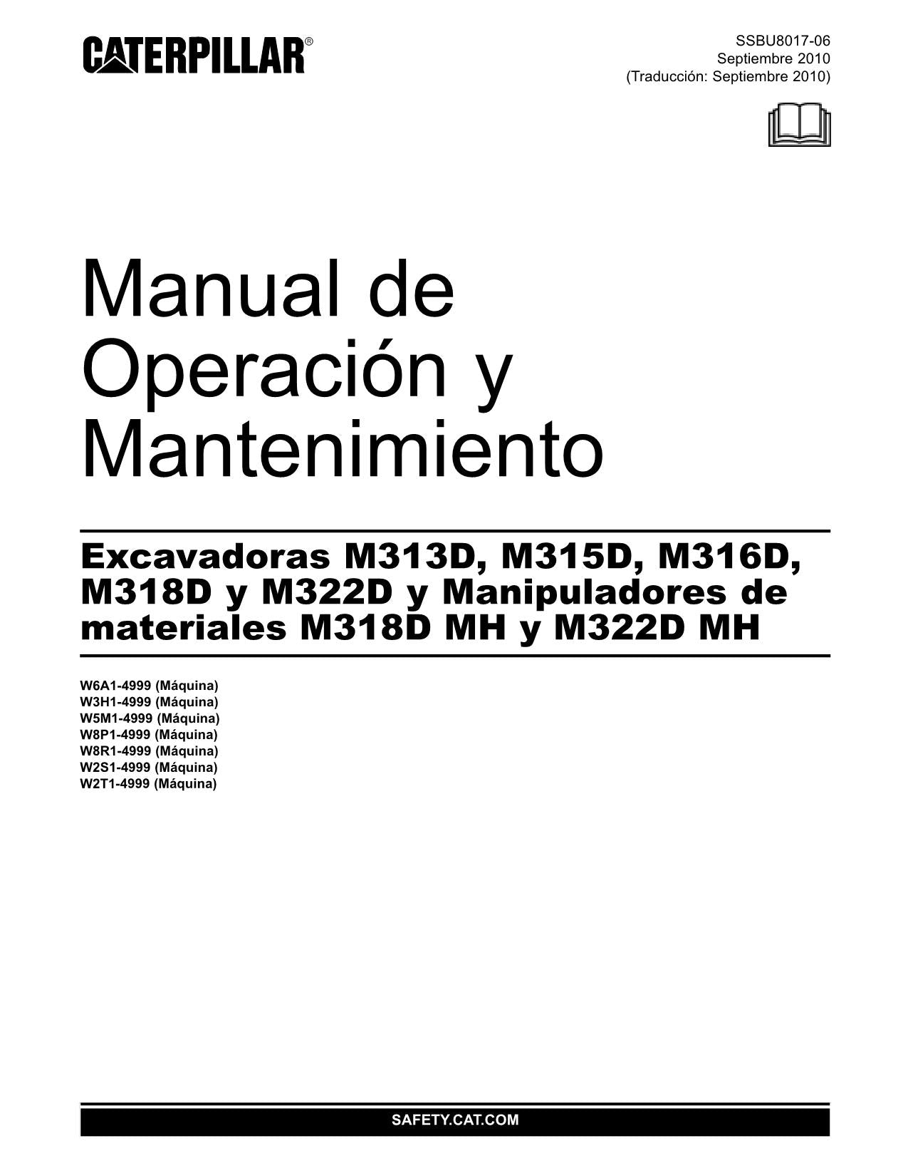 Caterpillar M313D M315D M316D Excavadora Manual de Operación y Mantenimiento