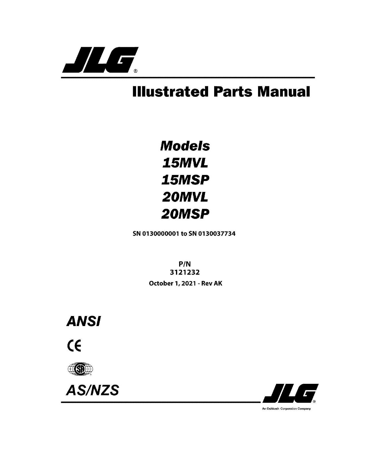 Manual del catálogo de piezas del mástil vertical JLG 15MSP 15MVL 20MSP 20MVL