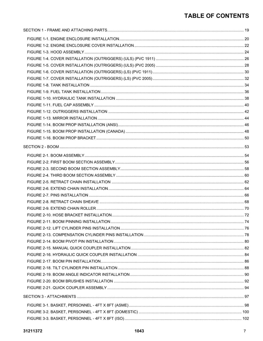 JLG 1043 Telehandler Parts Catalog Manual 31211372