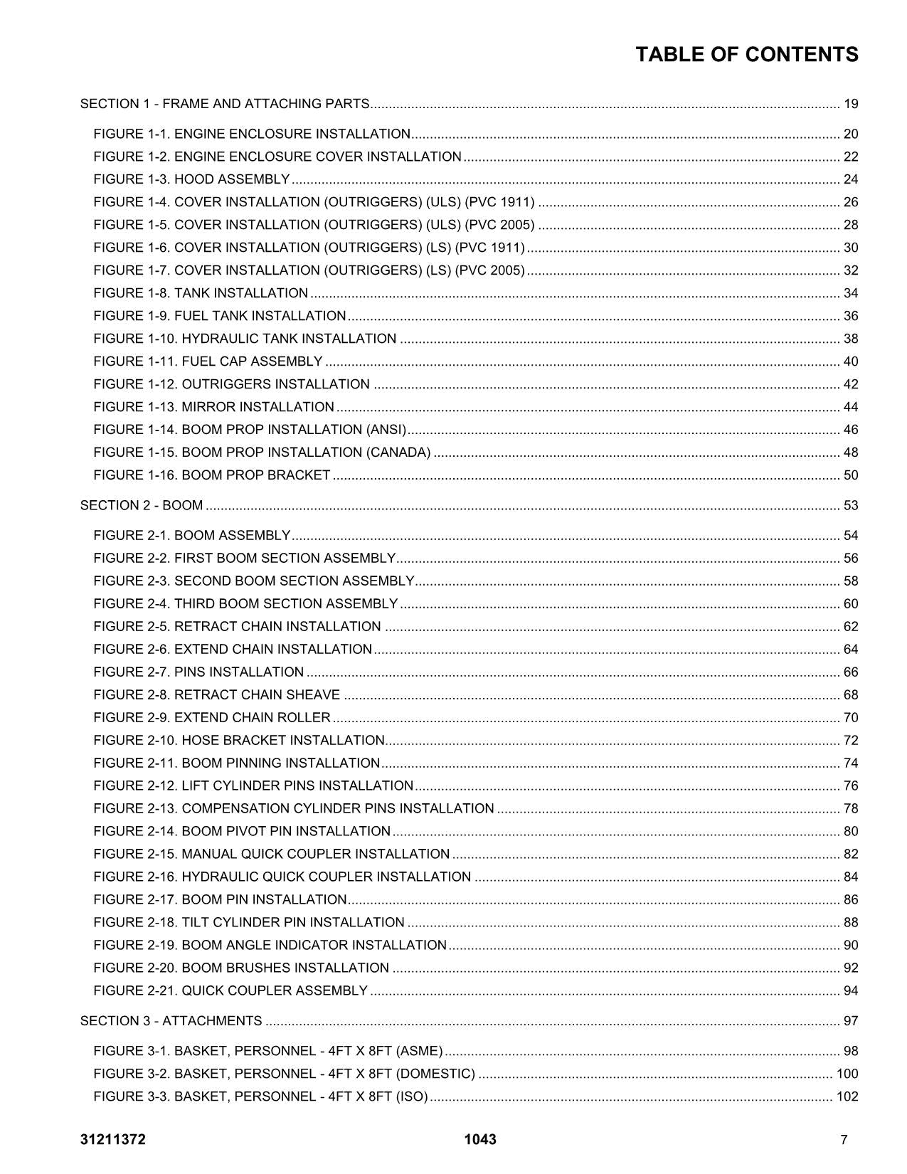 JLG 1043 Telehandler Parts Catalog Manual 31211372