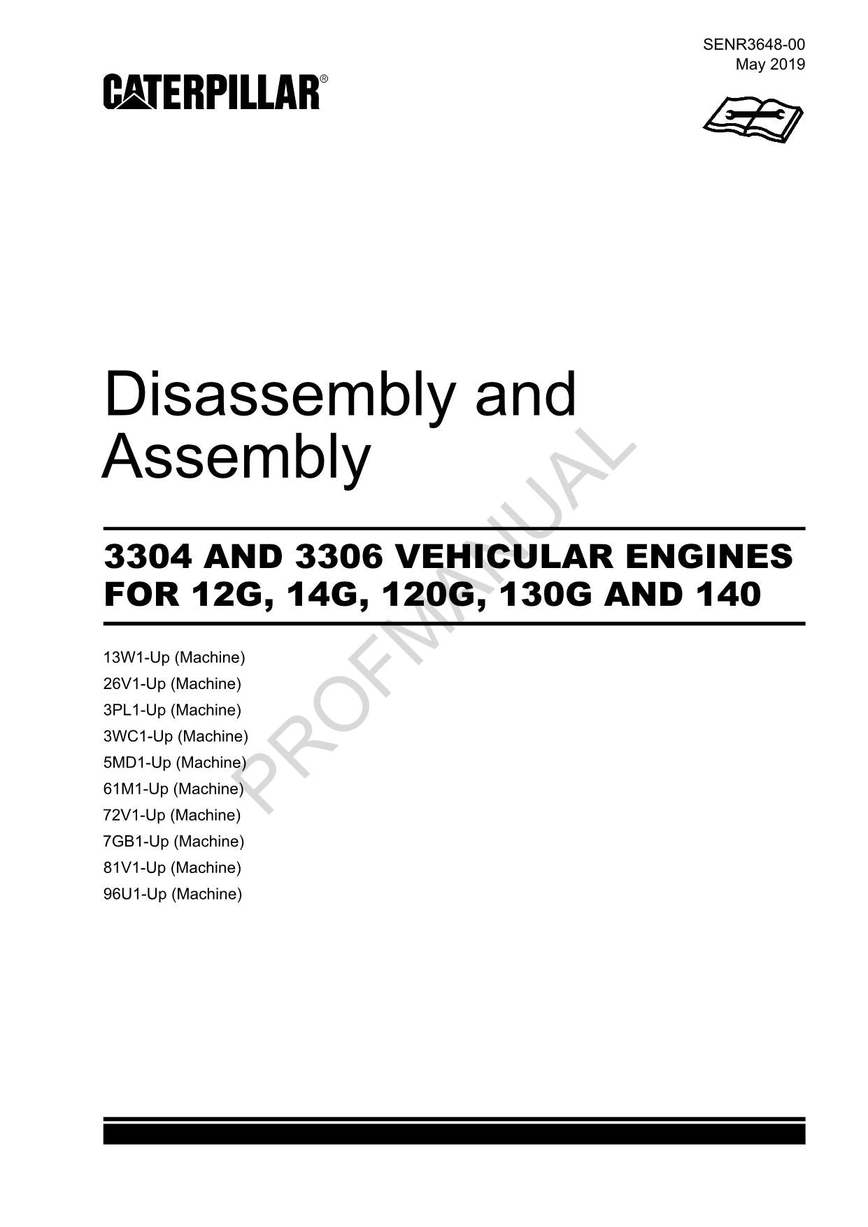 Caterpillar 3304 3306 VEHICULAR ENGINE 12G 14G Disassemb Assembly Service Manual