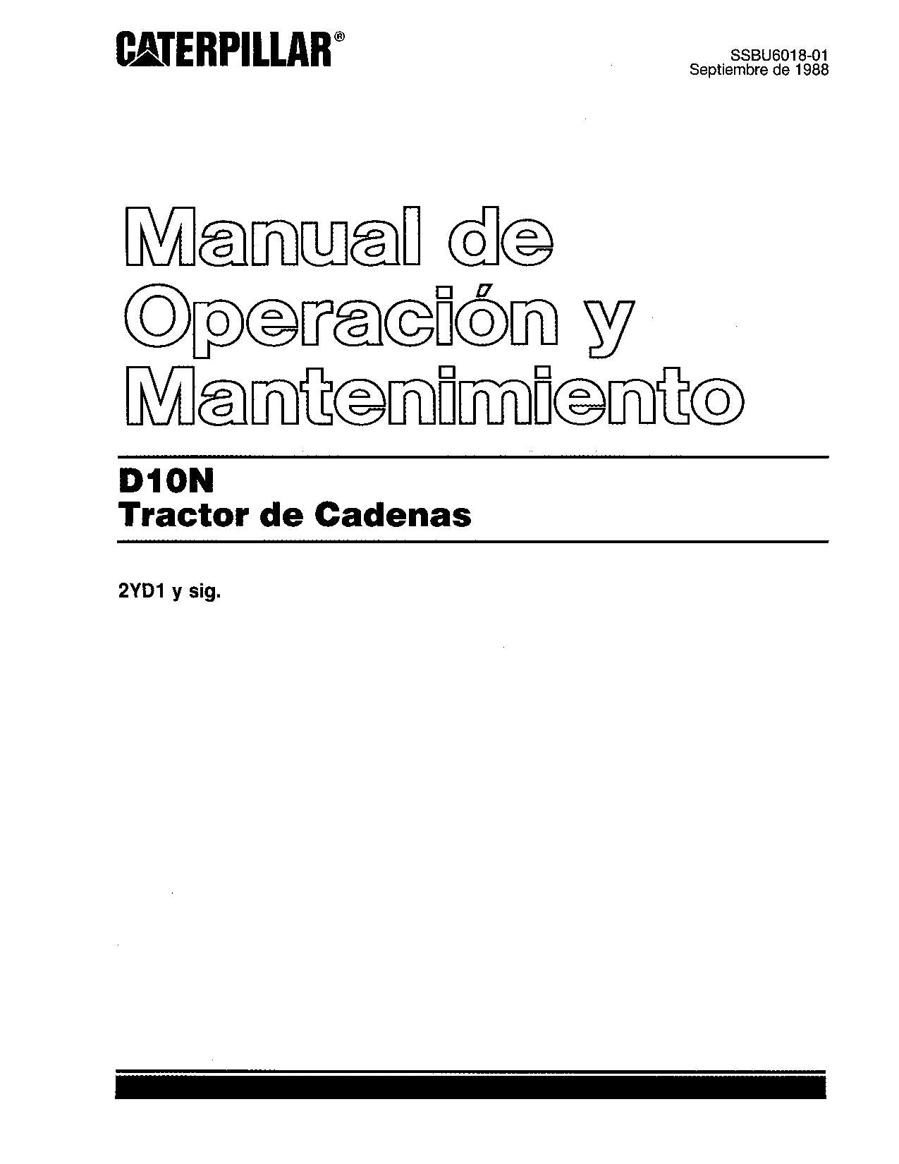 Caterpillar D10N Tractor de Cadenas Manual de Operación y Mantenimiento 2YD1-Up