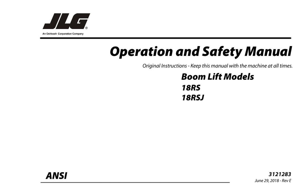 Manual del operador de mantenimiento y operación del elevador de pluma JLG 18RS 18RSJ