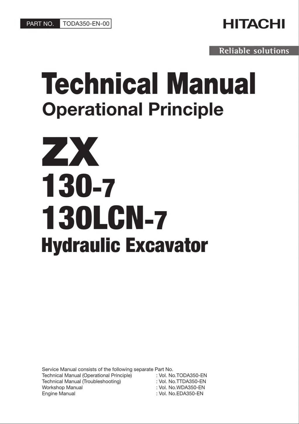 HITACHI ZX130-7 ZX130LCN-7 Excavator Operational Principle Technical Manual