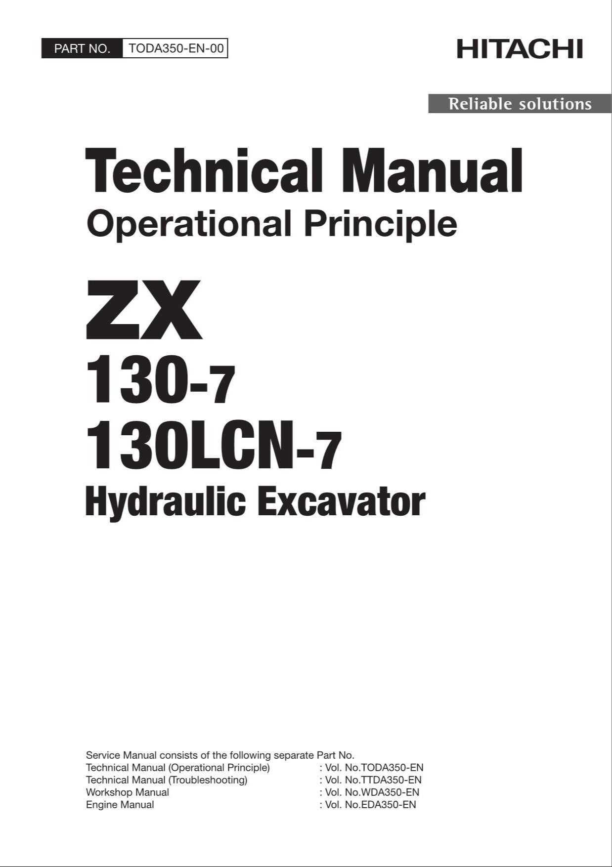 HITACHI ZX130-7 ZX130LCN-7 Excavator Operational Principle Technical Manual