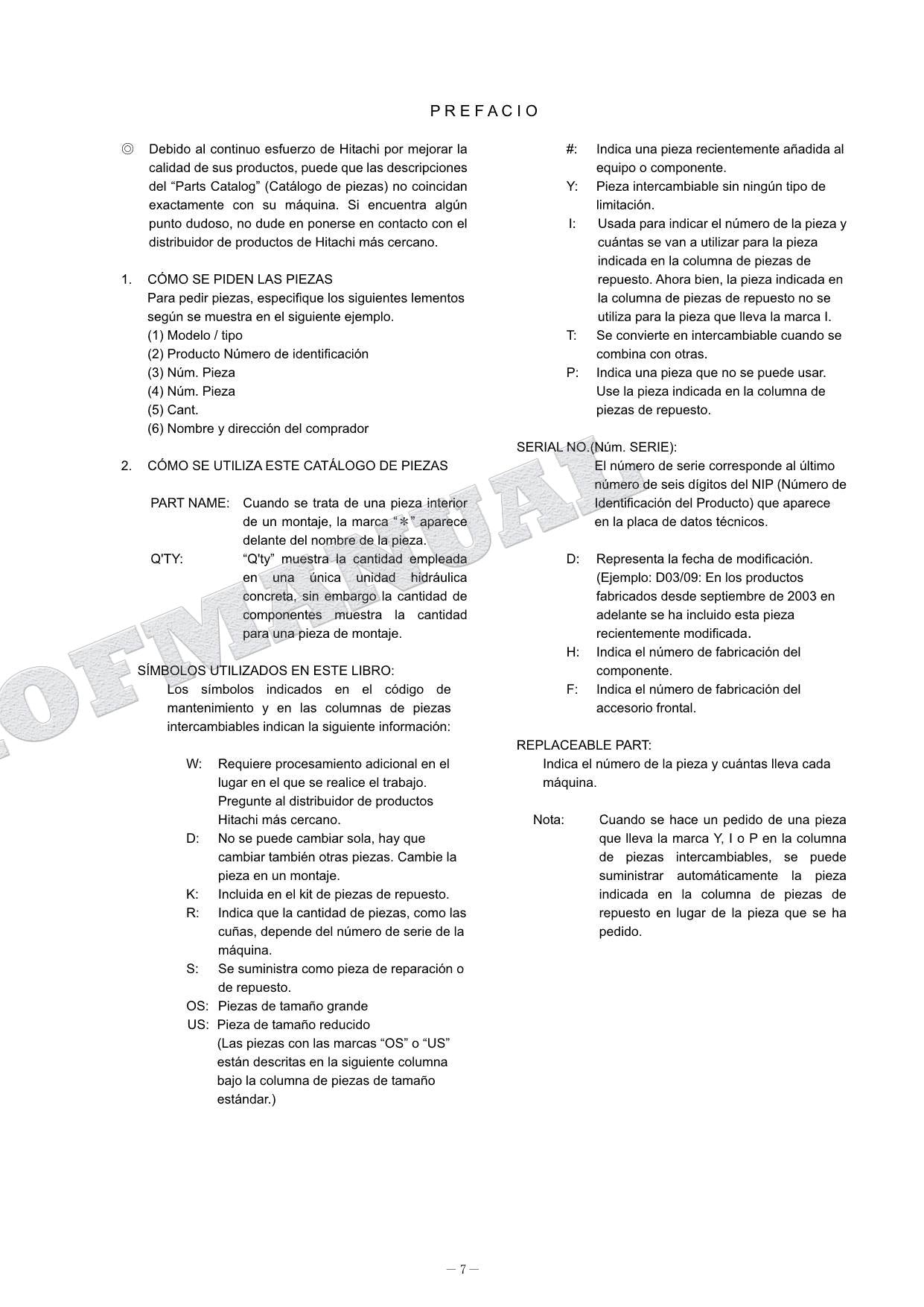 HITACHI ZAXIS ZX190W-3 Equipment Component Excavator Parts Catalog Manual