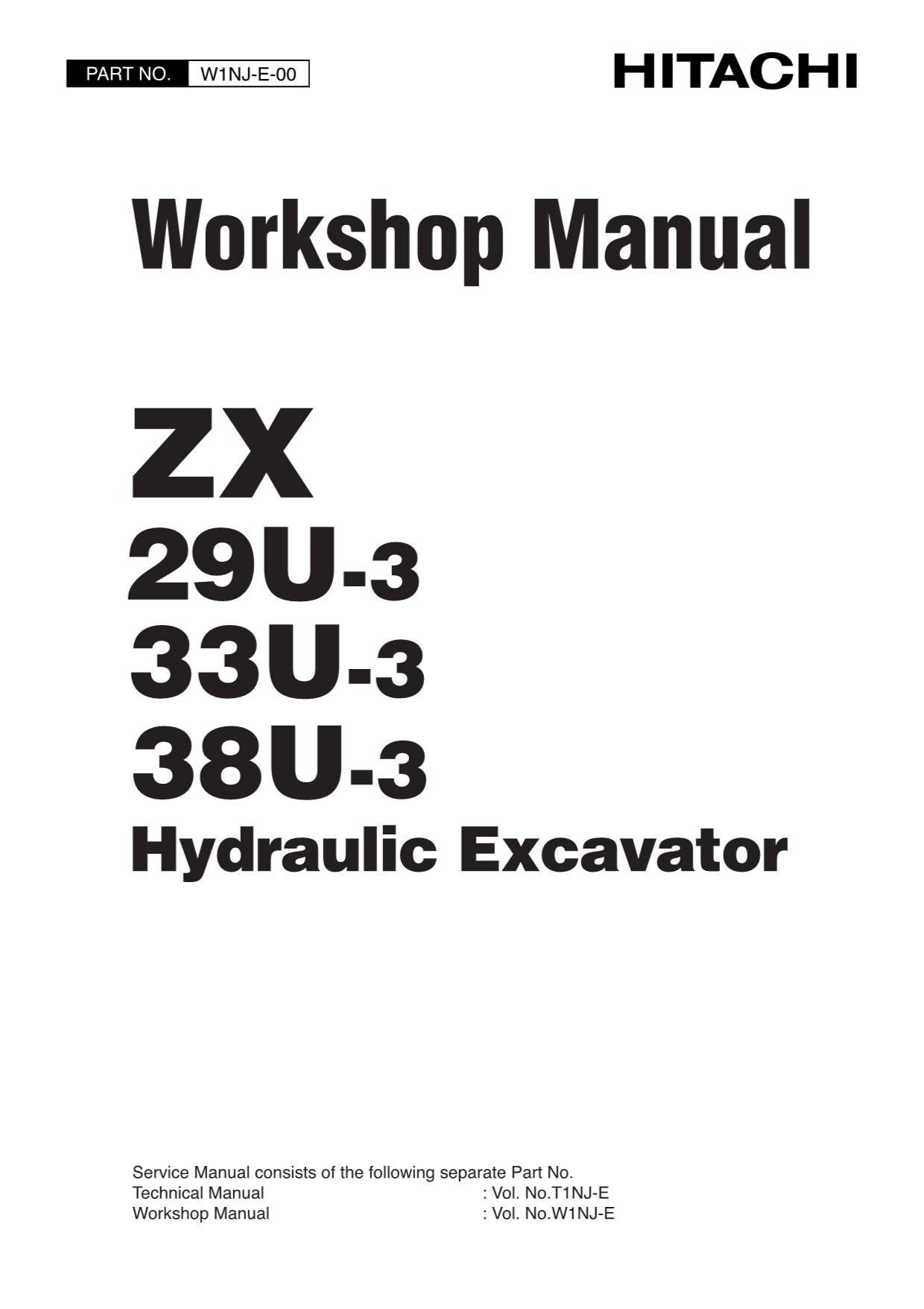 Manual de servicio y reparación de excavadoras Hitachi ZX29U-3 ZX33U-3 ZX38U-3