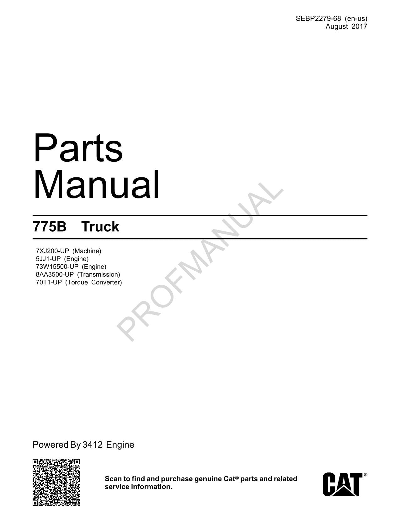 Caterpillar Cat 775B Off Highway Truck Parts Catalog Manual