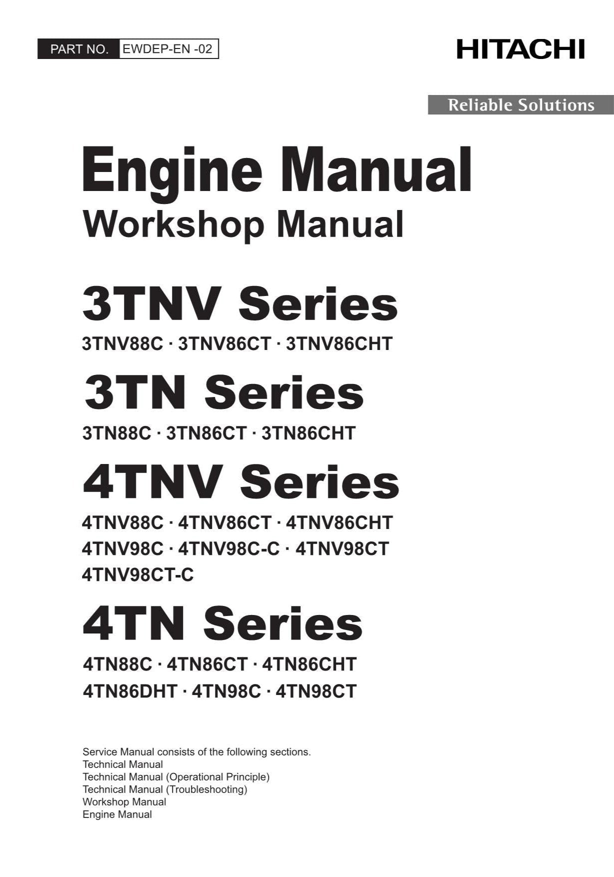 Hitachi Yanmar 4TN86DHT 4TN98C 4TN98CT Workshop Service Manual with Schemes