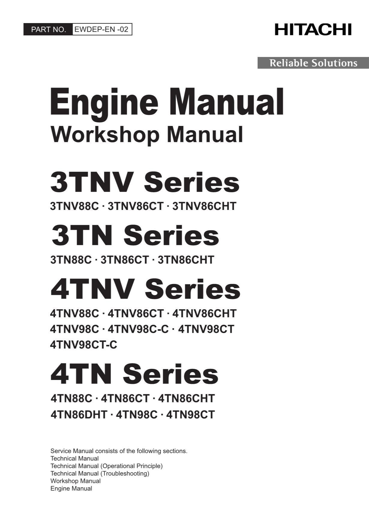 Hitachi Yanmar 4TN86CT 4TN86CHT Workshop Service Repair Manual with Schemes