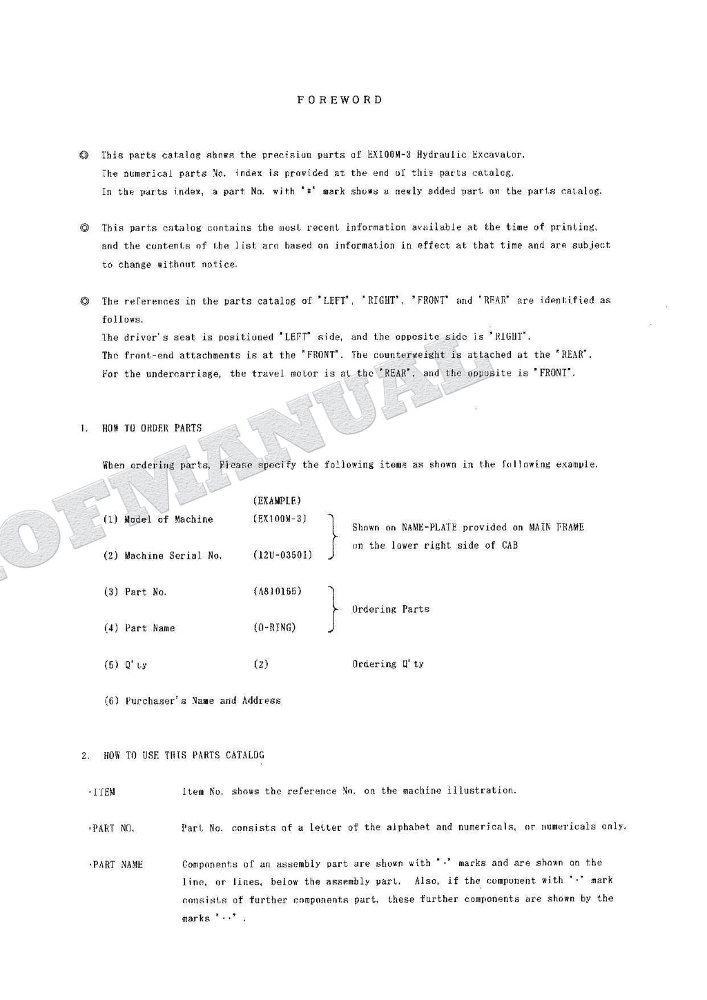 HITACHI EX100M-3 Equipment Component Excavator Parts Catalog Manual