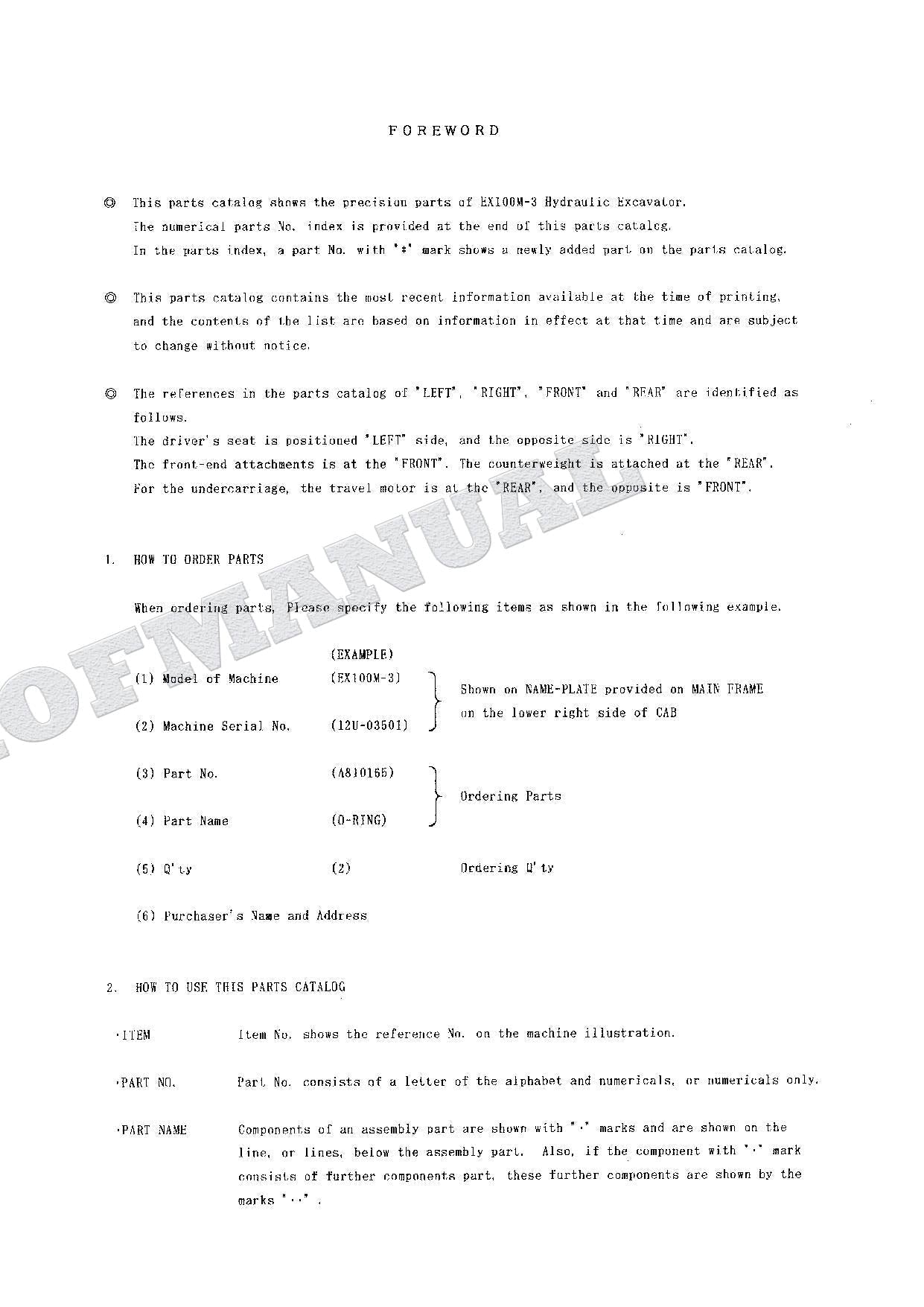 HITACHI EX100M-3 Equipment Component Excavator Parts Catalog Manual