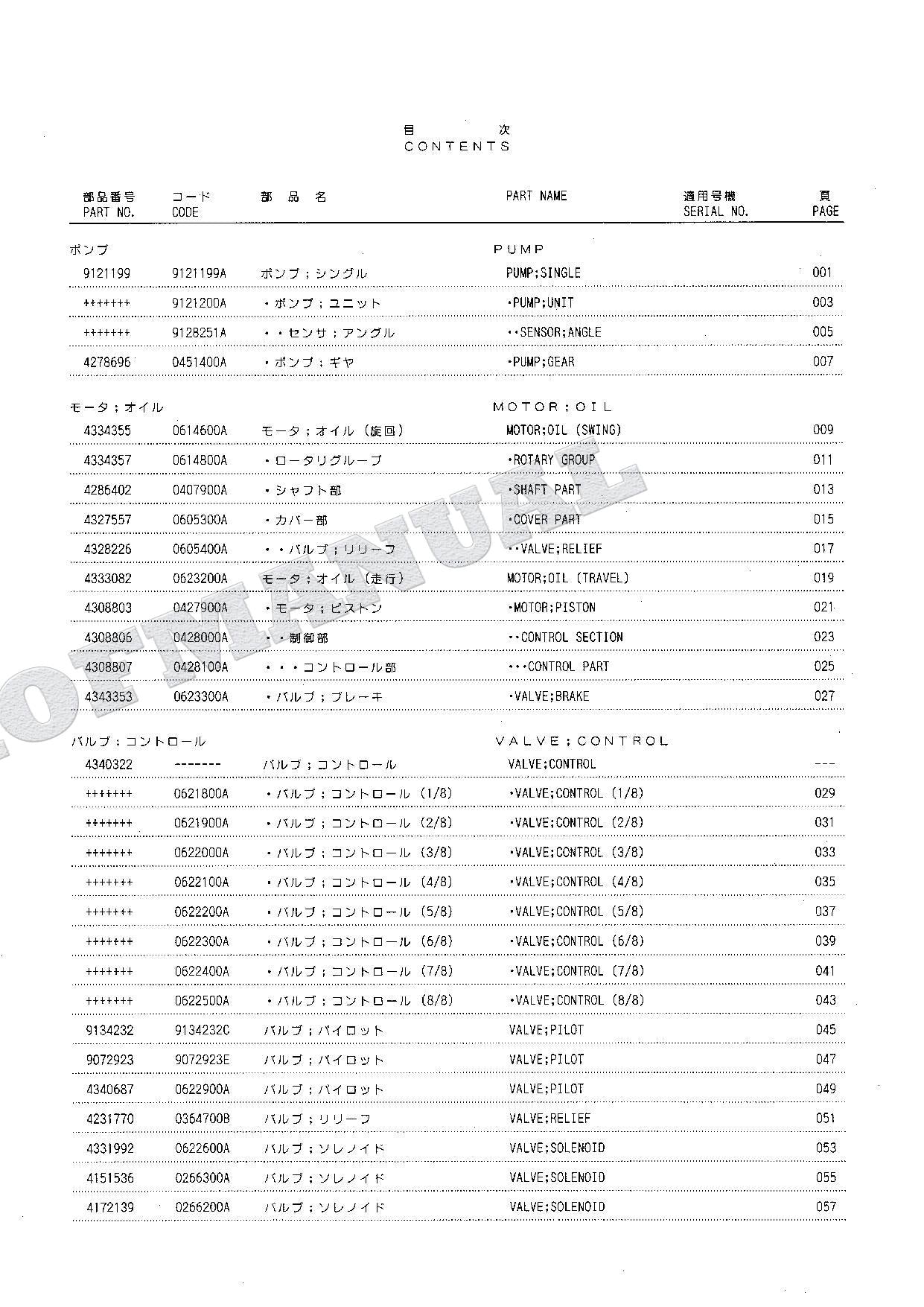 HITACHI EX100WD-3C Equipment Component Excavator Parts Catalog Manual