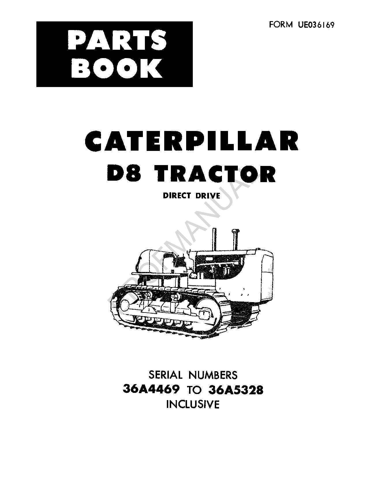 Caterpillar Cat D8 Tractor Parts Catalog Manual ser 36A4469-5328