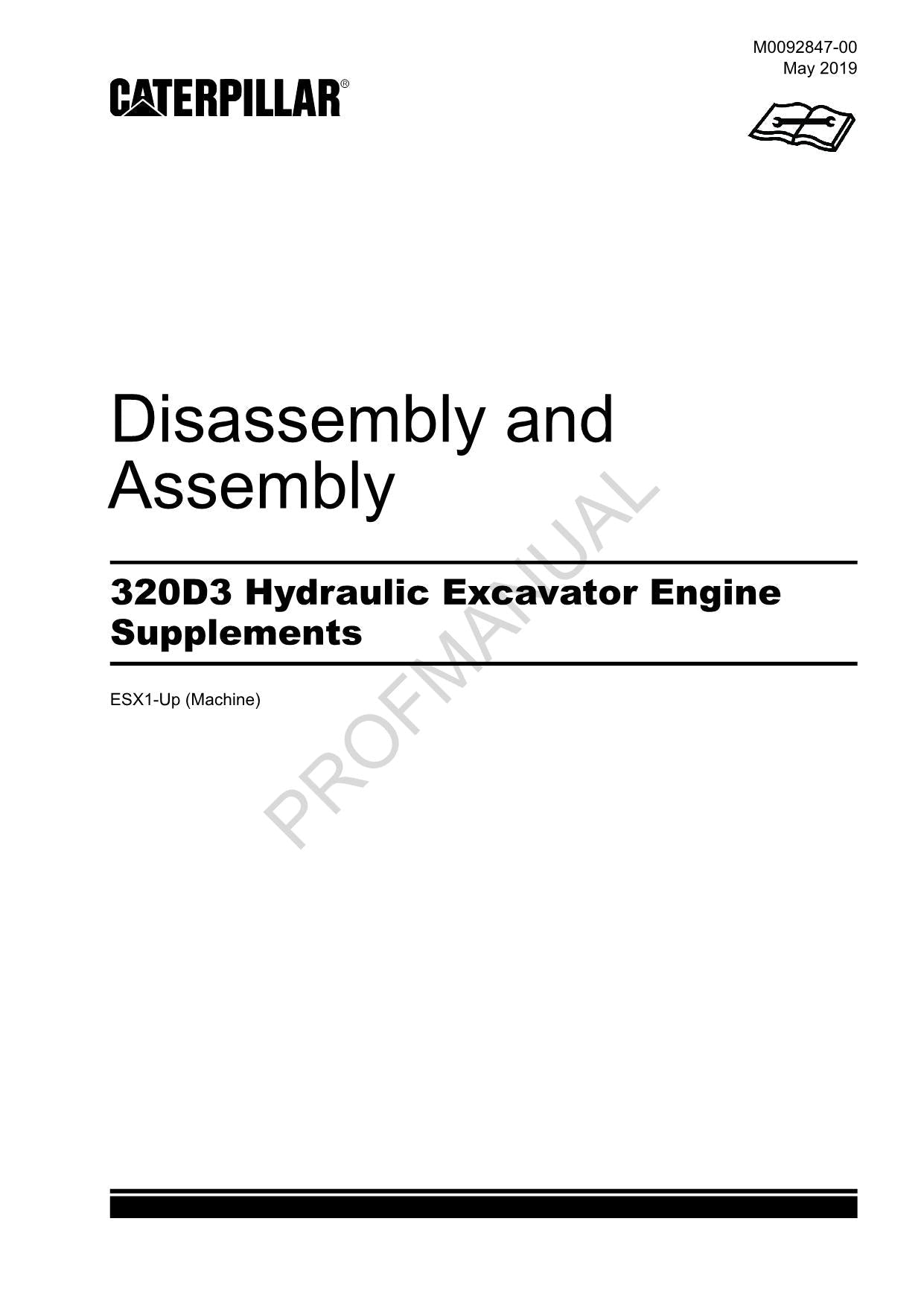 Caterpillar 320D3 Hydraulic Excavator Engine Supplement Disassembly Assem Manual