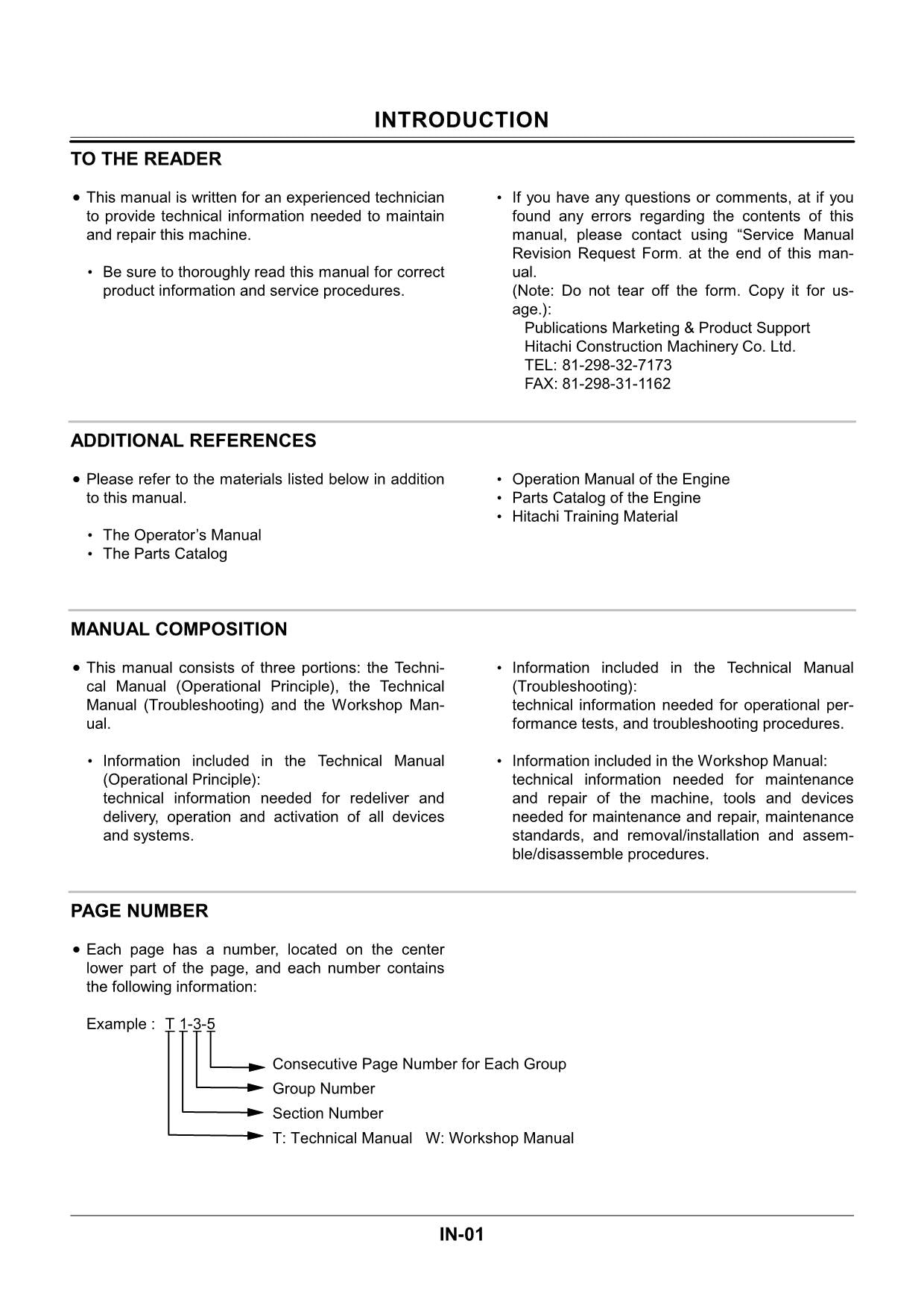 Manual de servicio y reparación de la excavadora Hitachi ZX350LCH ZX370MTH W-1HHE-00