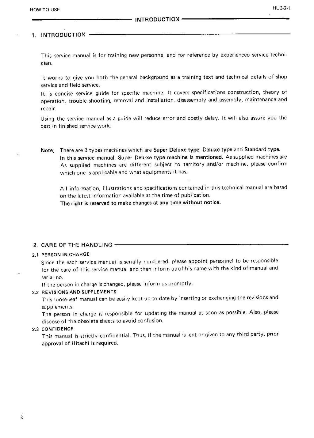 HITACHI EX100 Excavator Service Manual