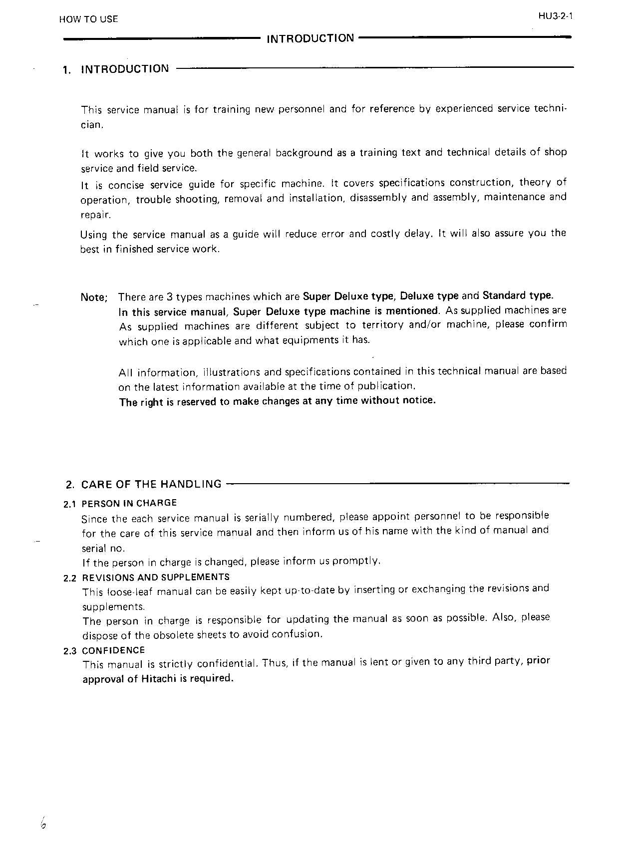 HITACHI EX100 Excavator Service Manual