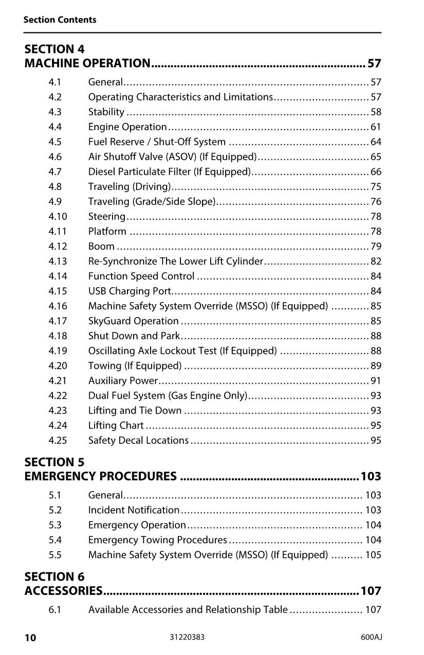 Manual del operador de mantenimiento y operación de la plataforma elevadora JLG 600AJ 31220383