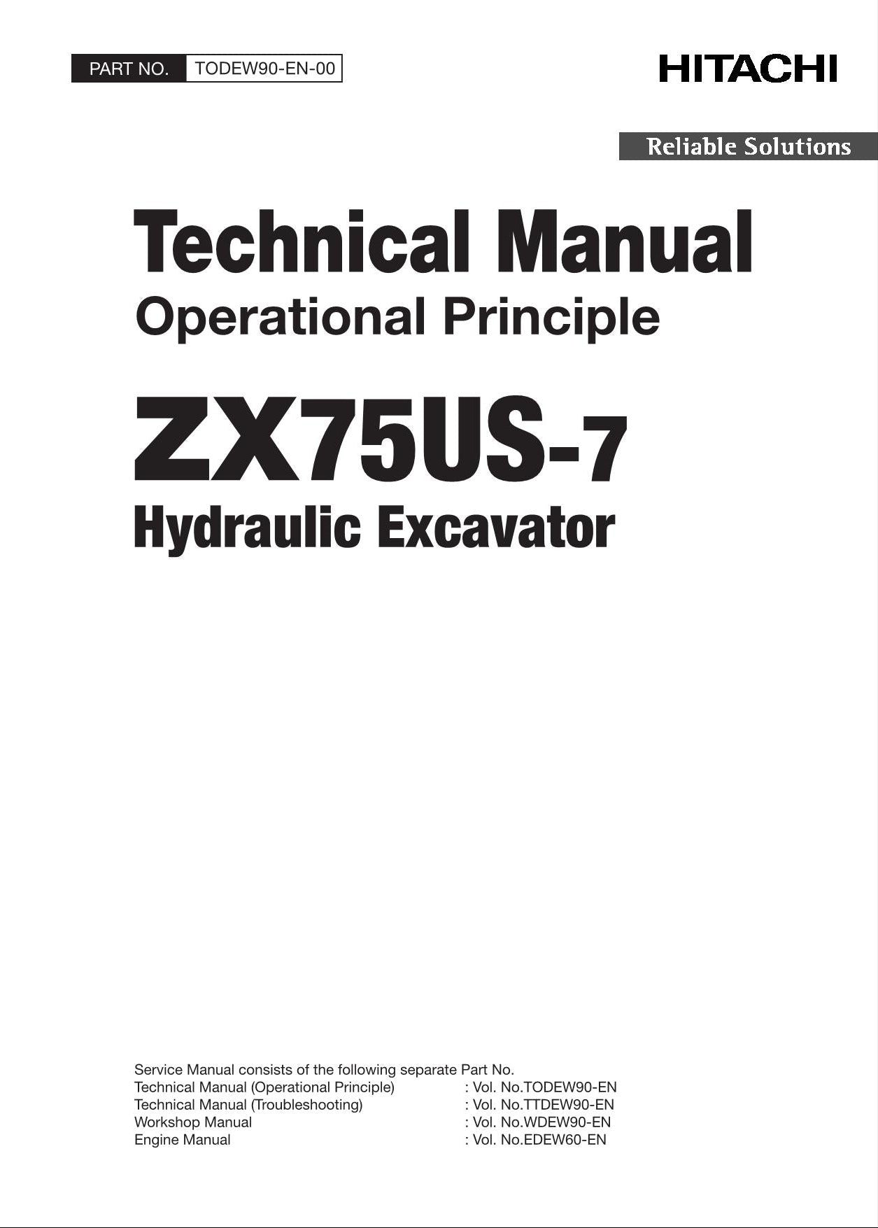 HITACHI ZX75US-7 Excavator Operational Principle Technical Manual TODEW90-EN-00