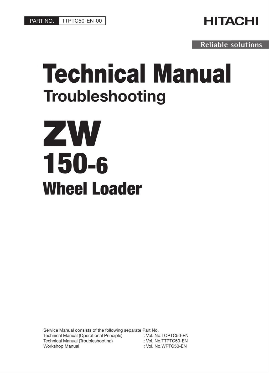 Hitachi ZW150-6 Wheel Loader Technical Manual Troubleshooting +Schematics