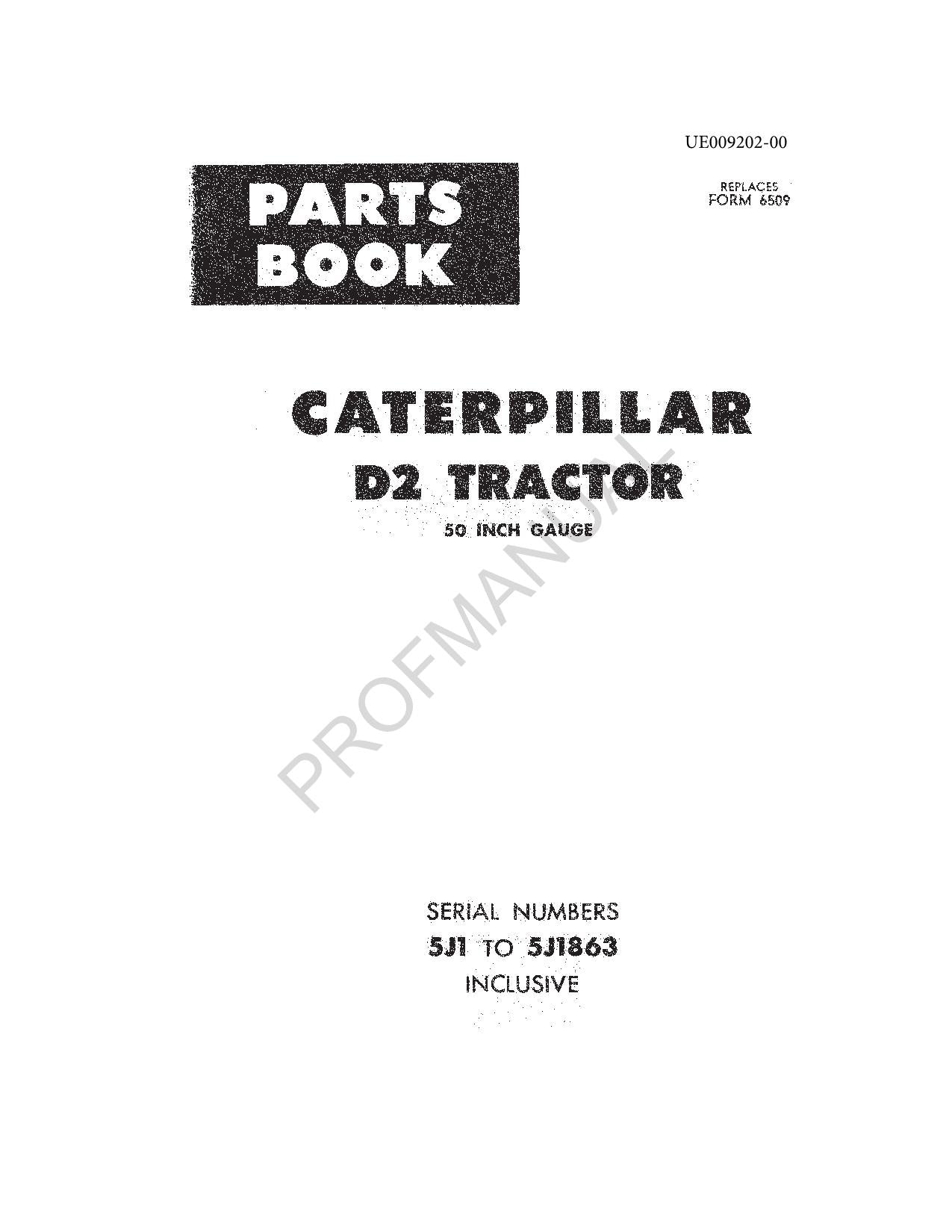 Caterpillar Cat D2 Tractor Parts Catalog Manual ser 5J1-5J1863