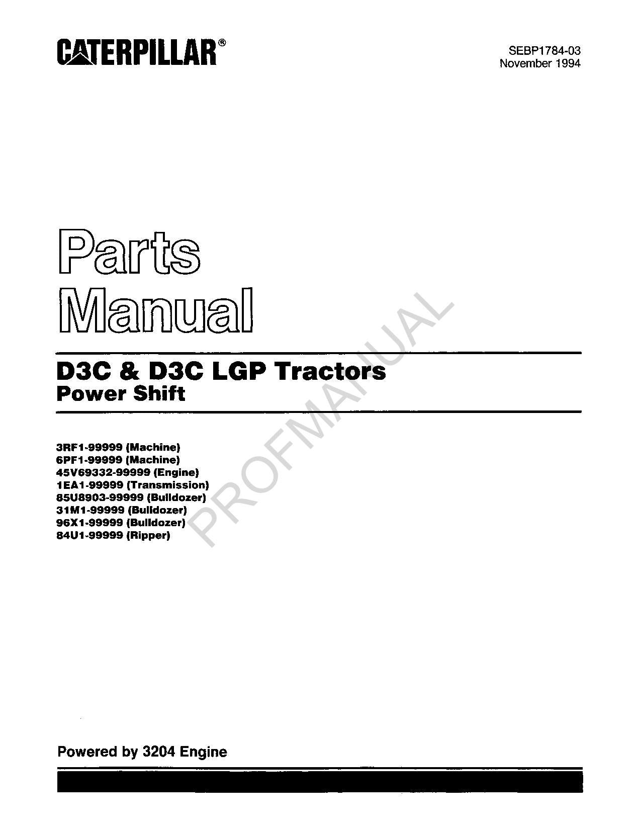 Caterpillar Cat D3C D3C LGP Tractor Power Shift Parts Catalog Manual SEBP1784