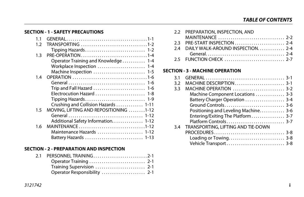 JLG 830P Vertical Mast Maintenance Operation Operators Manual 3121742