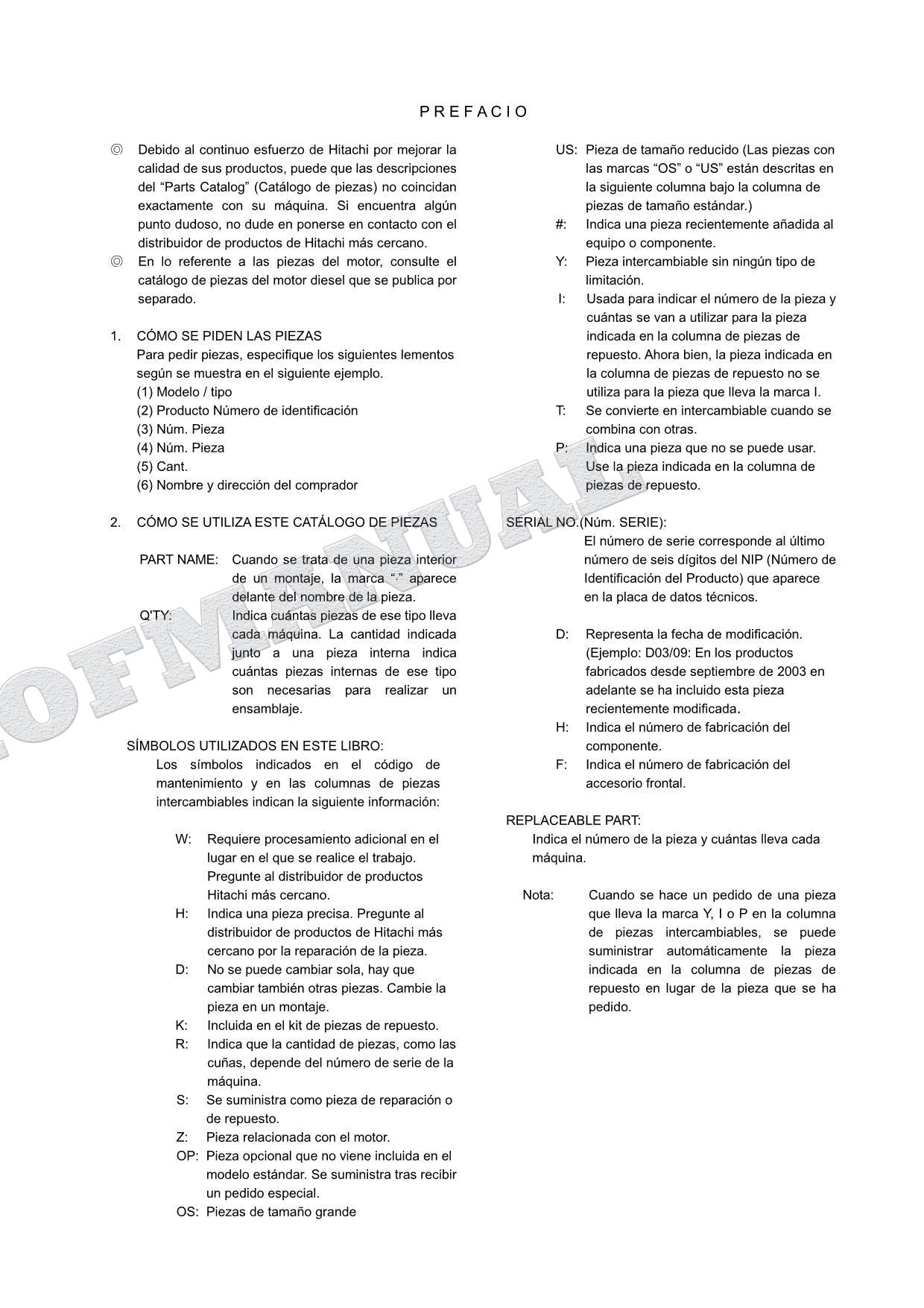 Manual del catálogo de piezas de excavadora con accesorio telescópico tipo almeja HITACHI ZX70LC ZX75US-A