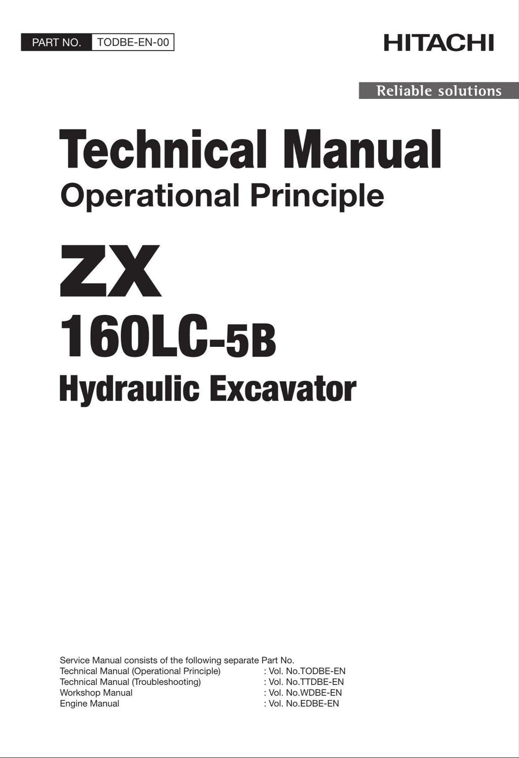 HITACHI ZAXIS ZX160LC-5B Excavator Operational Principle Technical Manual