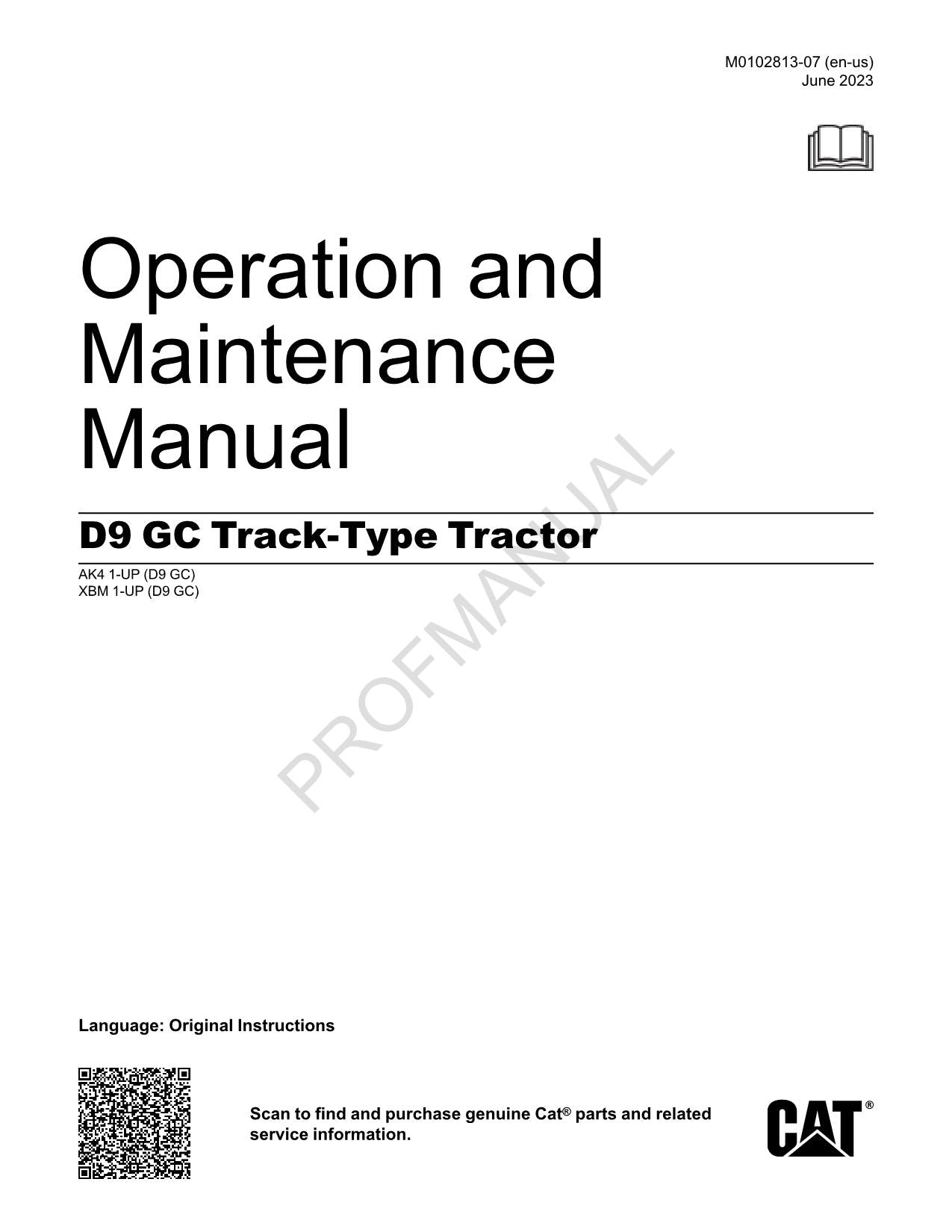 Manual de mantenimiento del operador del tractor de cadenas Caterpillar D9 GC