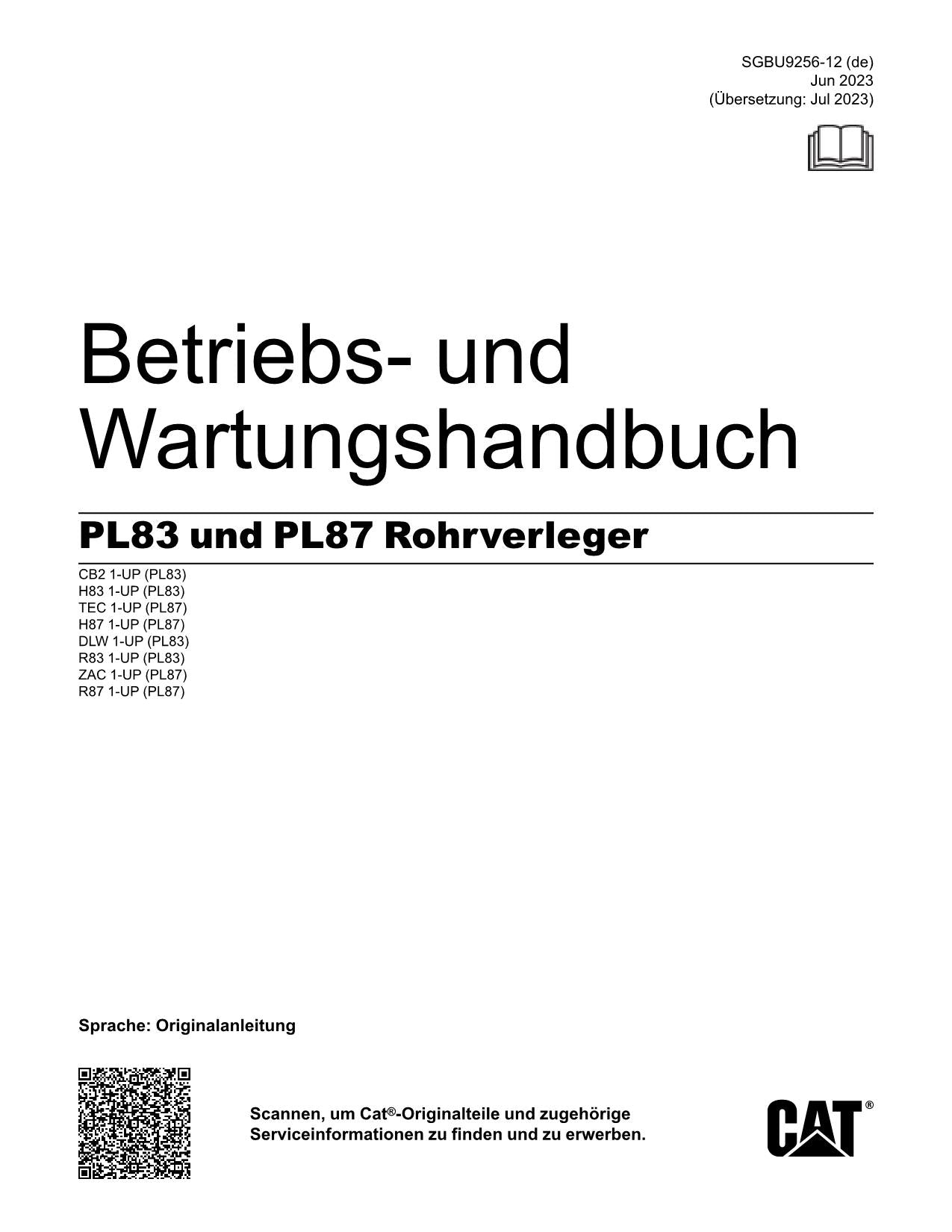 Caterpillar PL83 PL87 Rohrleger Betriebsanleitung Wartungshandbuch
